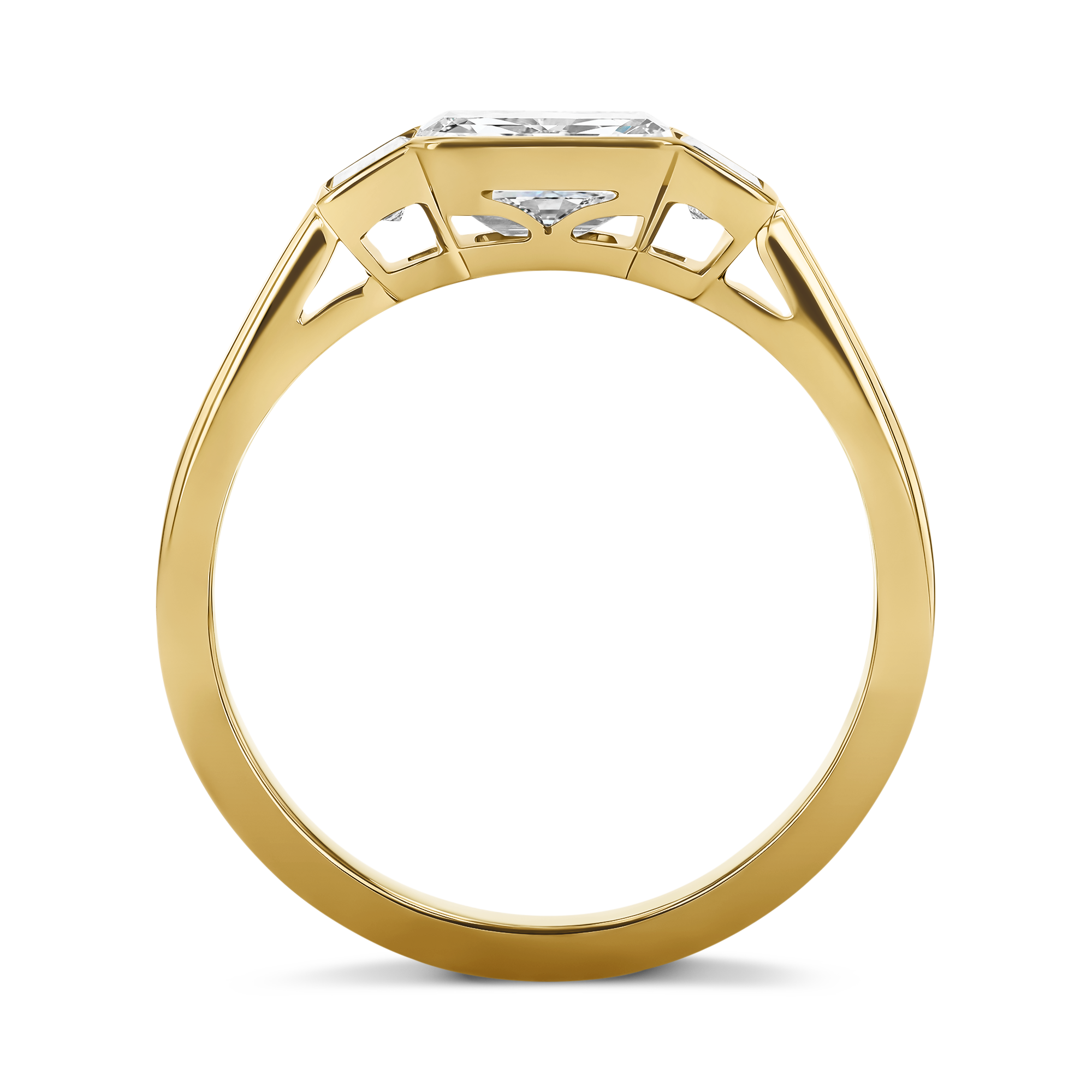 Kingdom 1.15ct Diamond Three Stone Ring Emerald Cut, Rubover Set_3