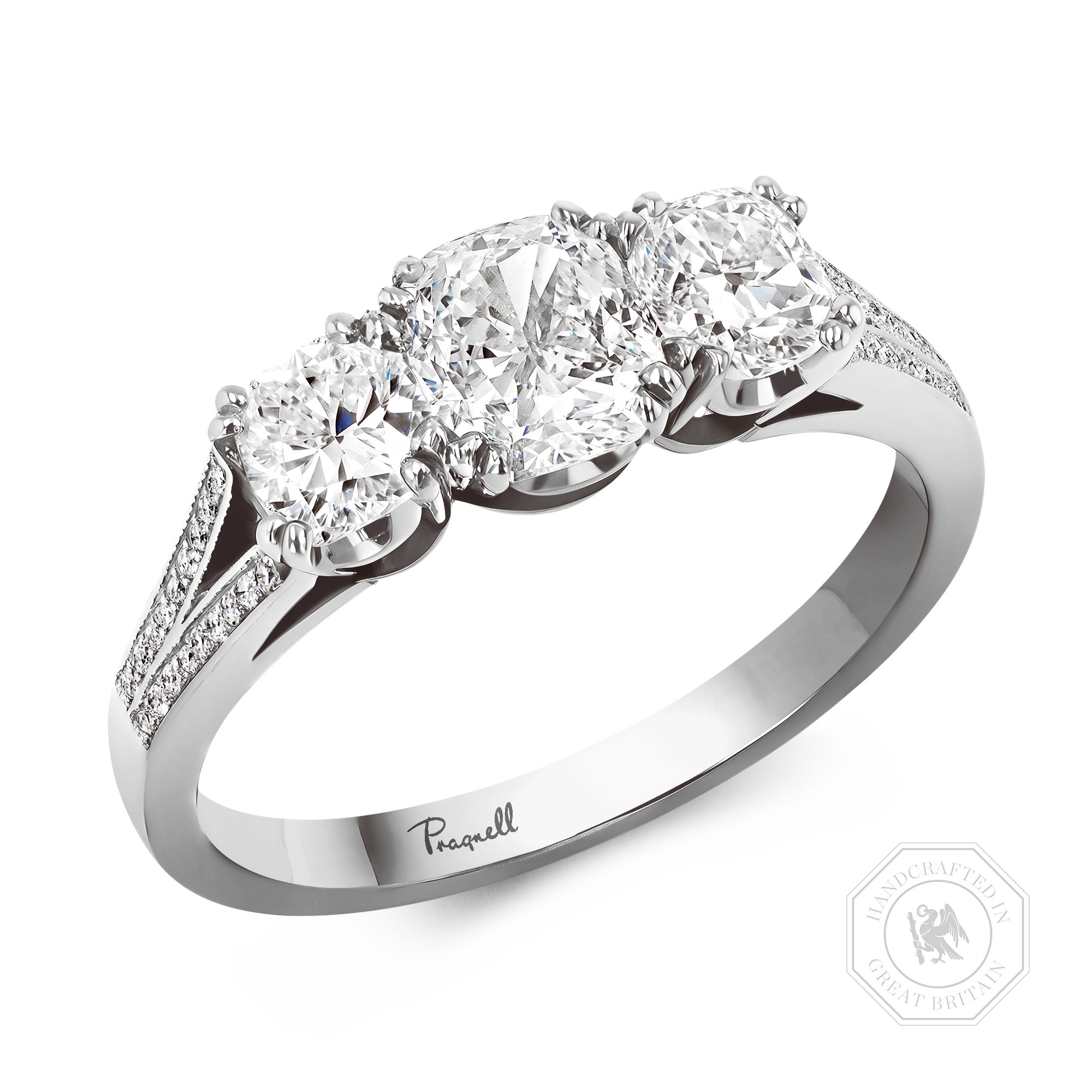 Imperial 1.92ct Diamond Three Stone Ring Cushion Cut, Claw Set_1