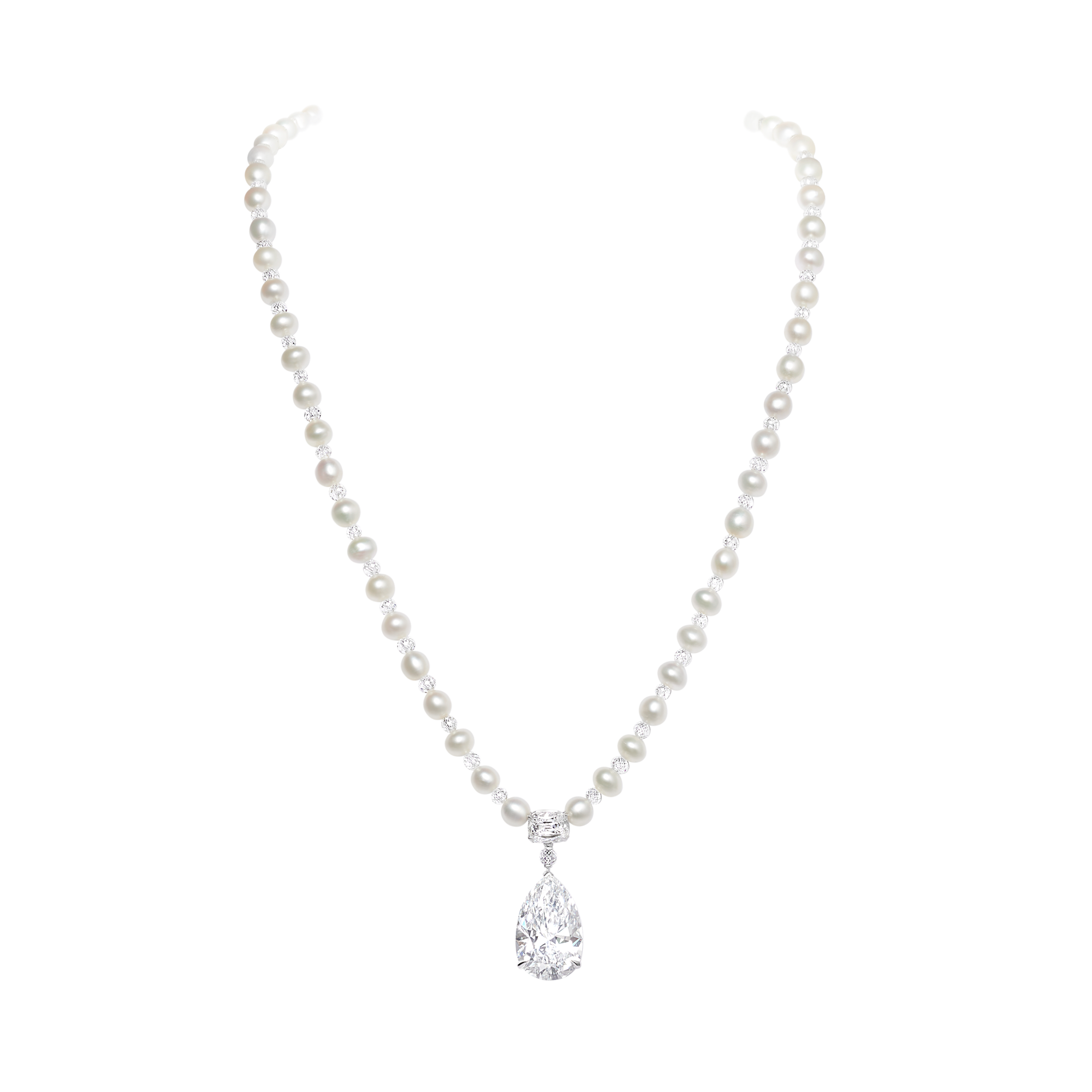 Masterpiece Pear Shaped Diamond & Keshi Pearl Pendant Pear, Cushion & Briolette Cut, Claw Set_2