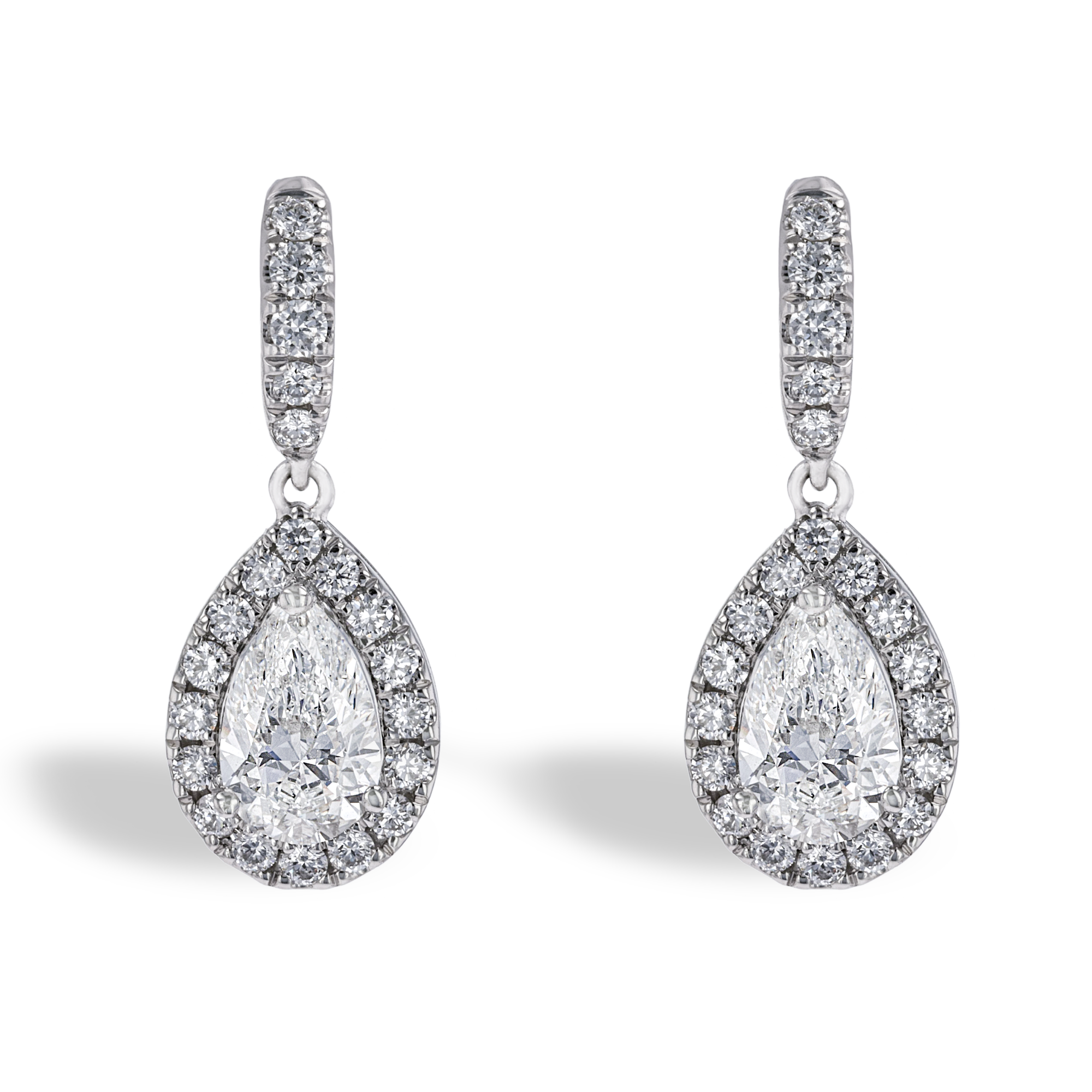 Pear shape Diamond Drop Earrings with Forty Four Stone Surround and Hoops Pear shape Cut, Claw Set_1