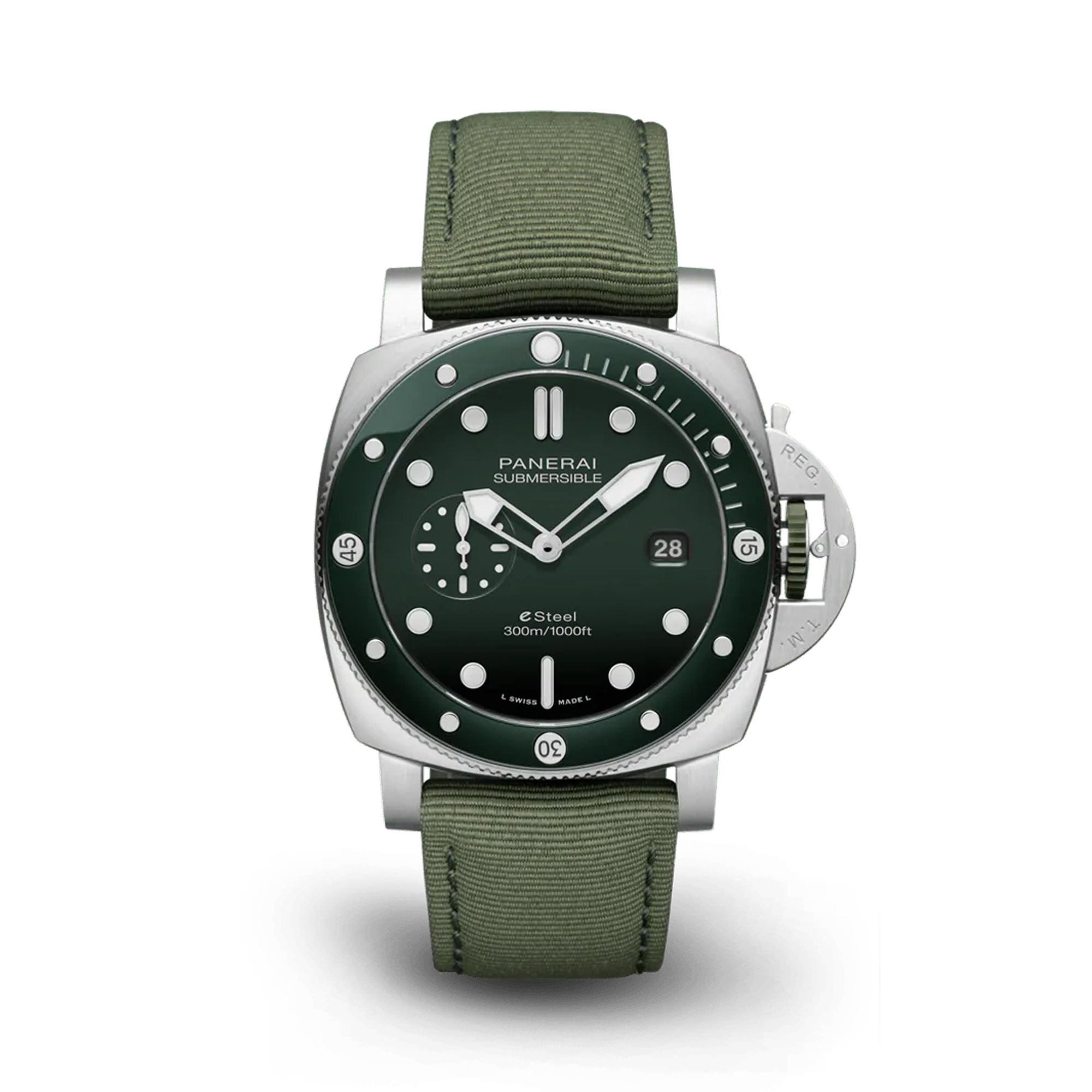 Panerai Submersible QuarantaQuattro ESteel™ Verde Smeraldo 44mm, Green Dial, Baton Numerals_1