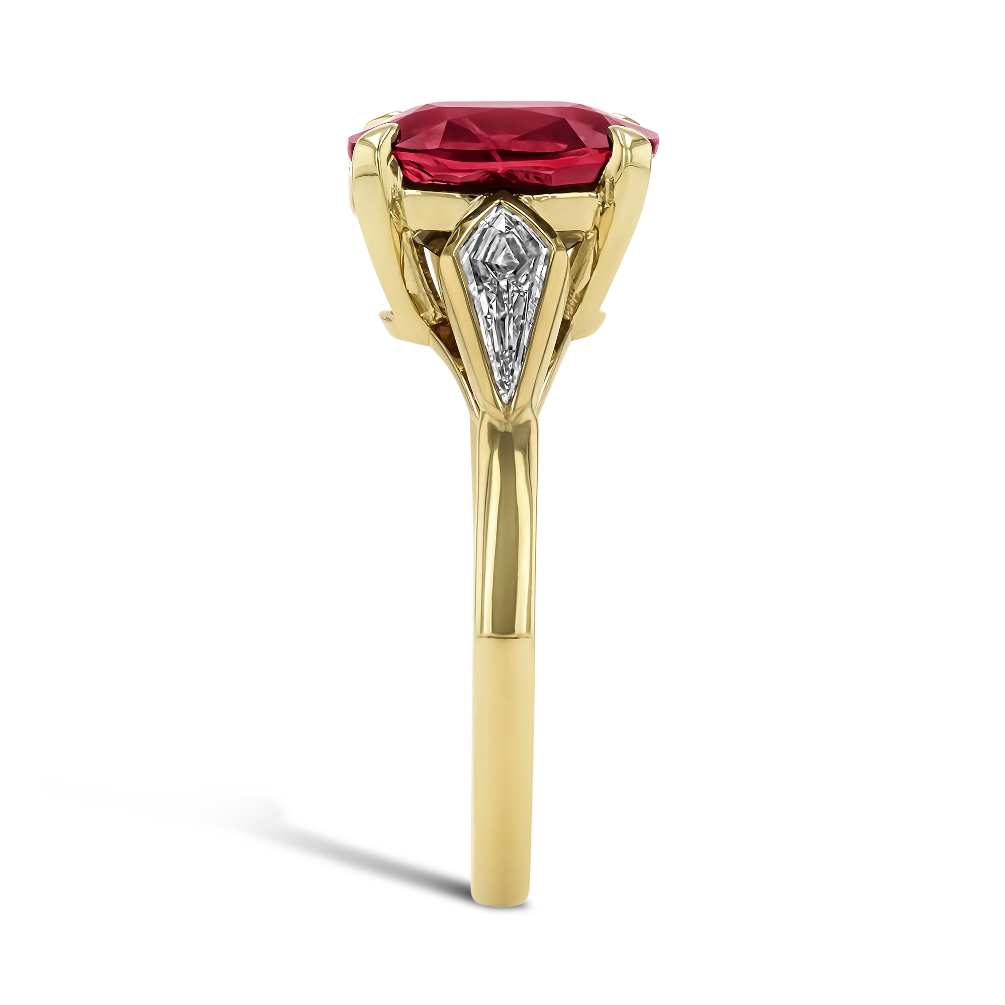 Mozambique Oval Cut Ruby Ring with Diamond Shoulders Oval Cut, Four Claw Set_4