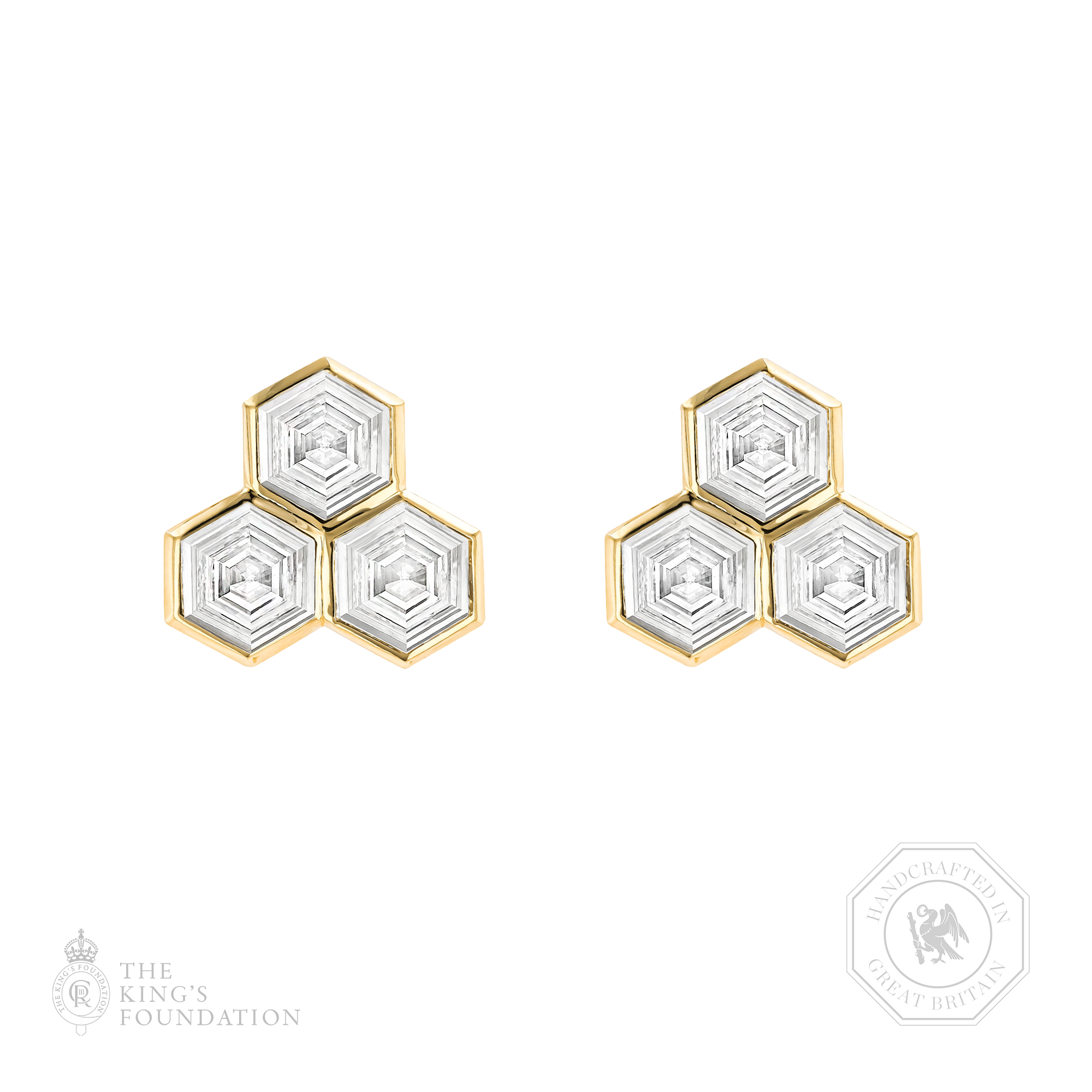 Honeycomb 1.85ct Diamond Trilogy Earrings Hexagonal Cut, Rubover Set_1