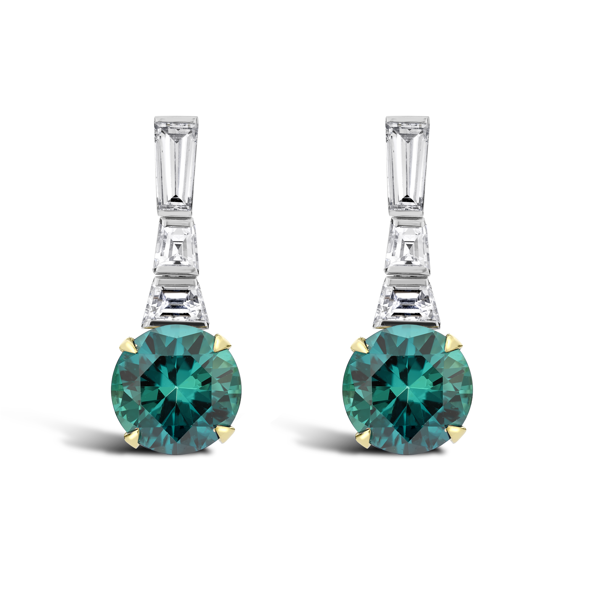 Masterpiece Brilliant Cut Electric Tourmaline Earrings Brilliant Cut, Four Claw Set_1