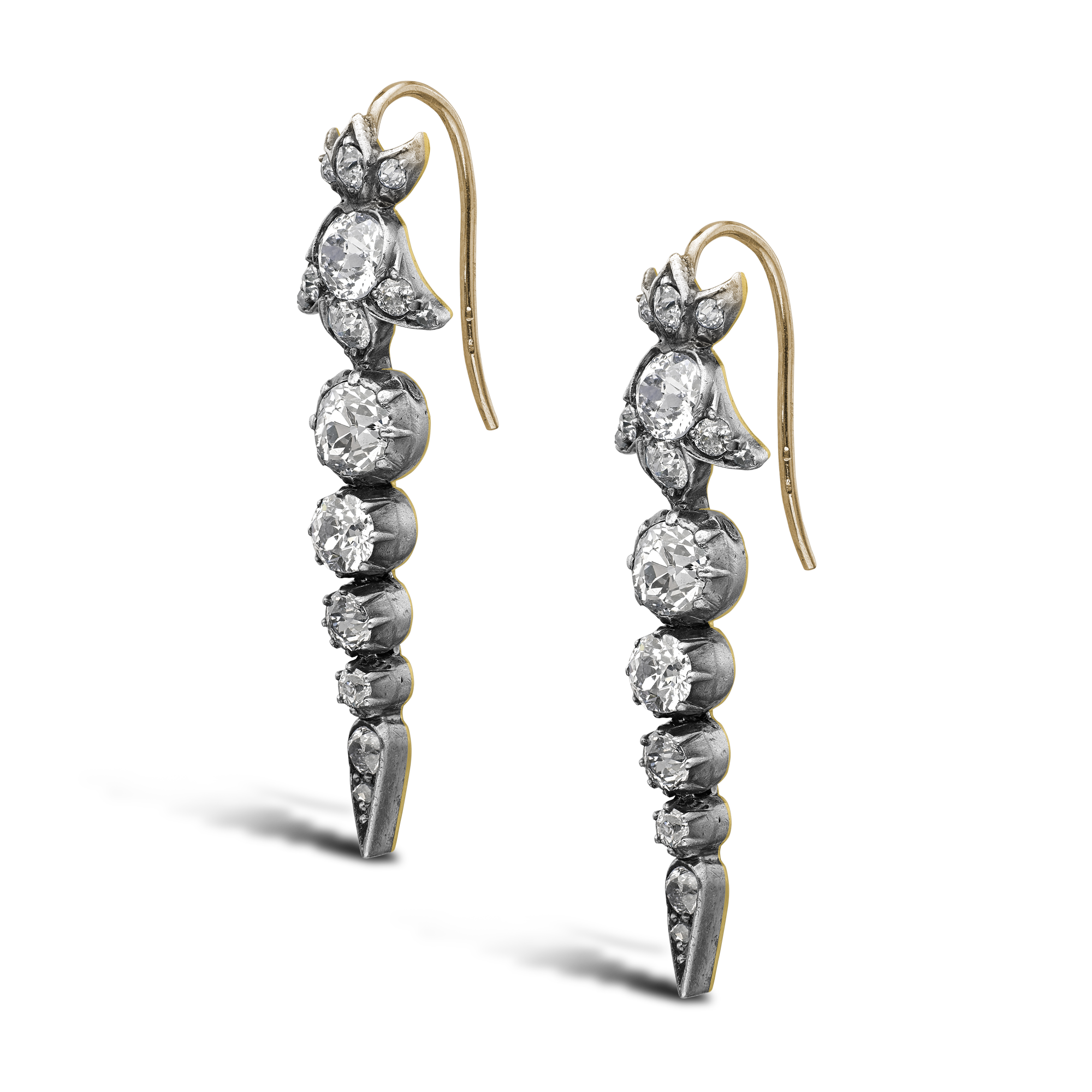 Victorian Articulated Diamond Drop Earrings Old Cut, Claw Set_2