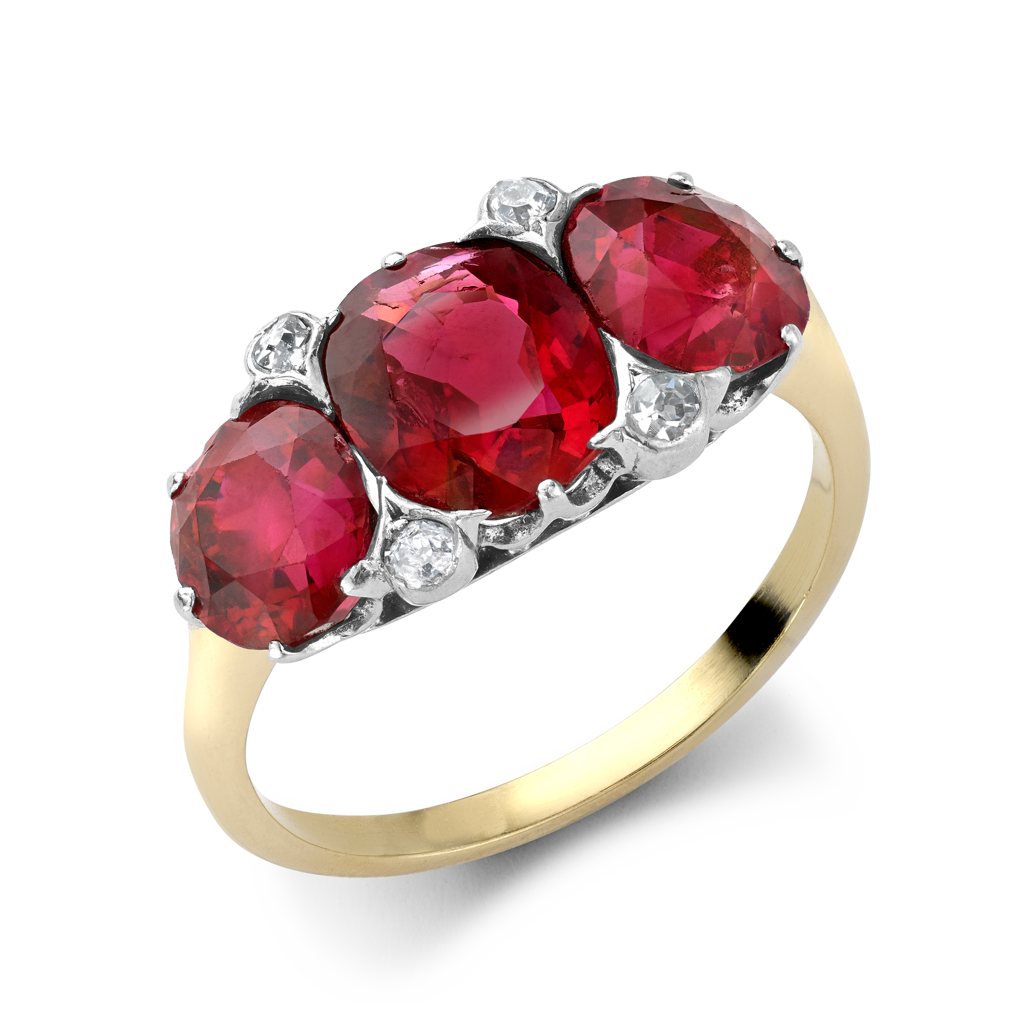 Victorian 5.22ct Burmese Ruby and Diamond Seven Stone Ring Cushion Antique Cut, Claw Set_1