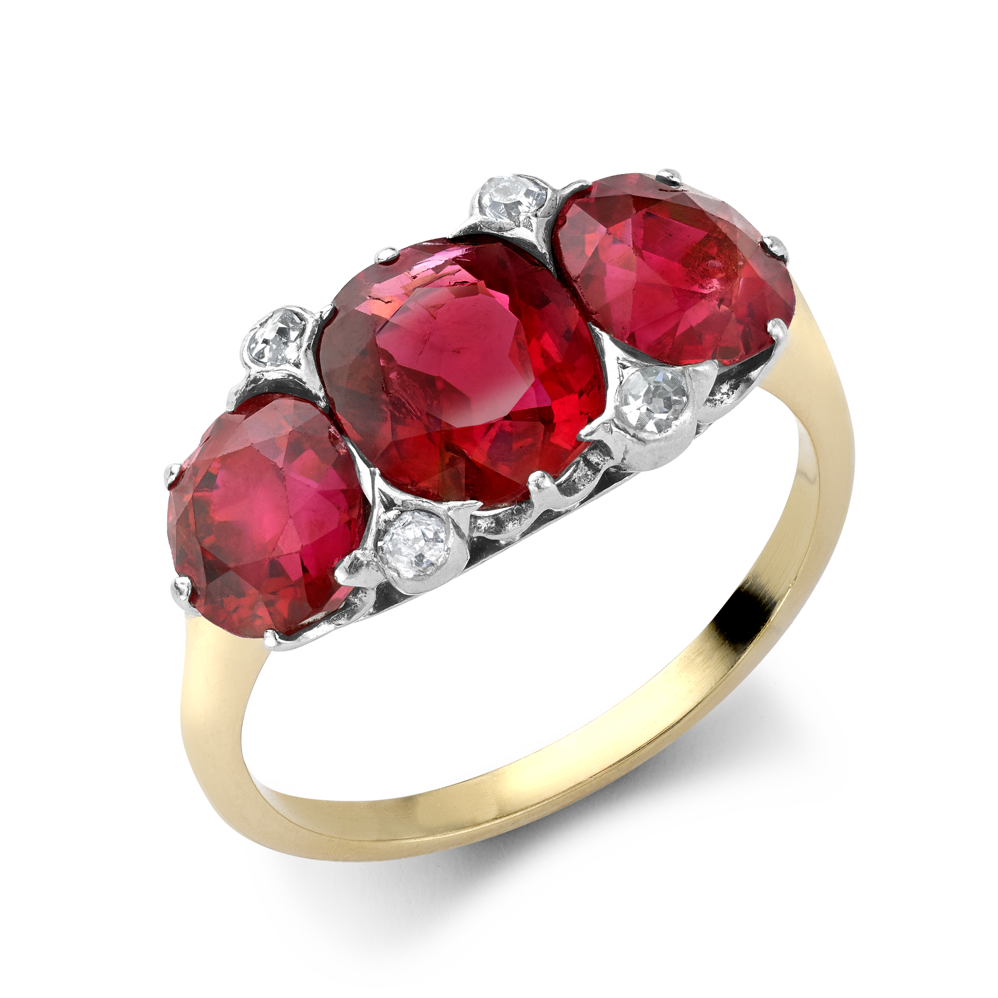 Victorian Burmese Ruby Three Stone Ring Claw set, Rubover set_1