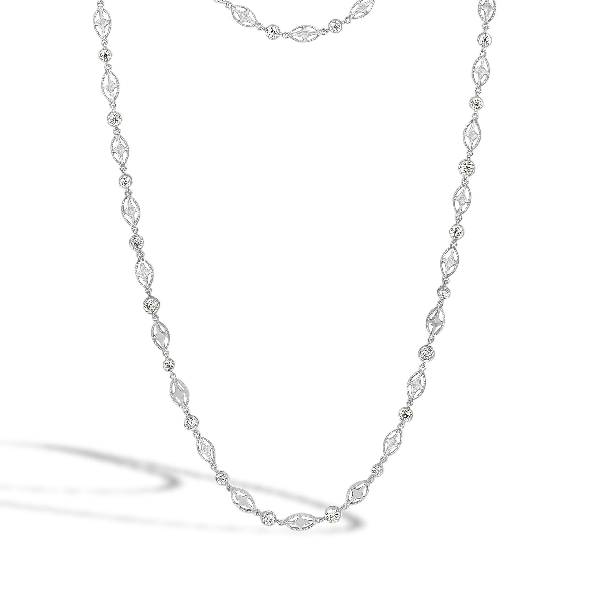 Belle Epoque Chaumet Long Diamond Necklace Brilliant Cut, Millegrain Set_2