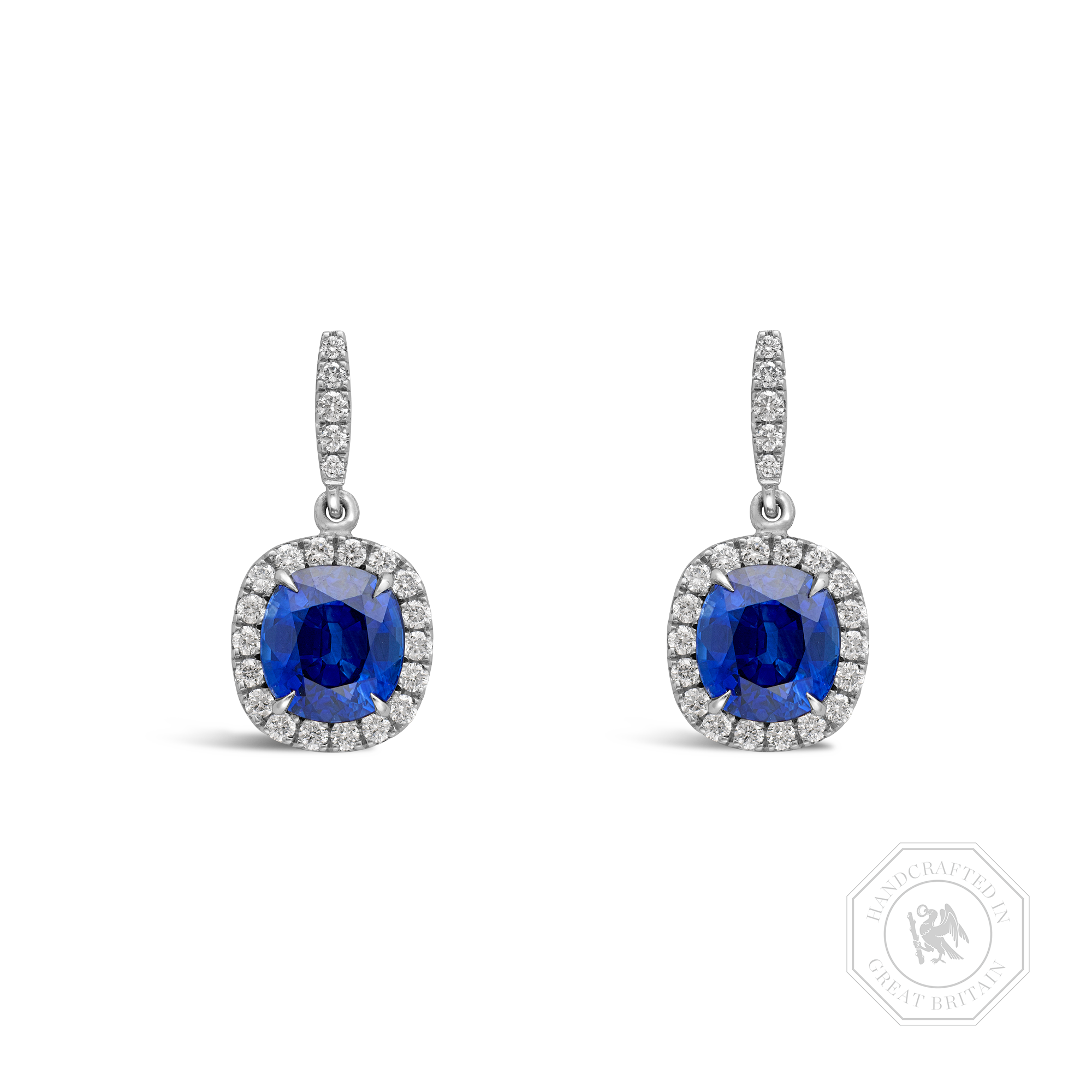 Madagascan Cushion Sapphire Drop Earrings Cushion & Brilliant Cut, Claw Set_1