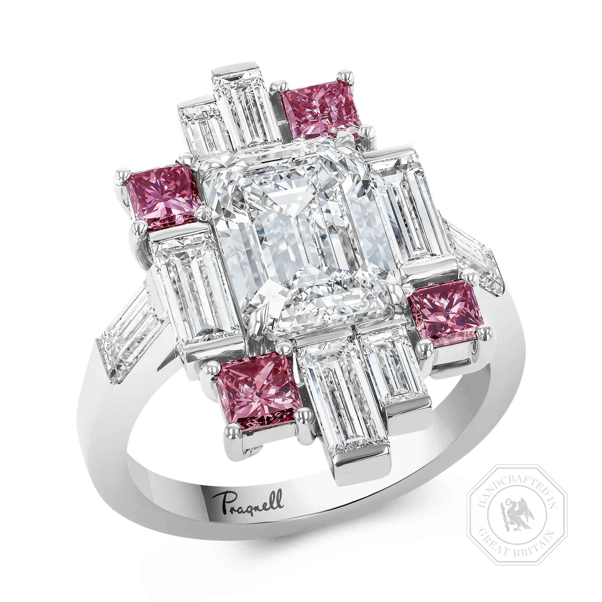 Masterpiece Emerald Cut 3.01ct Diamond and Fancy Vivid Pink Diamond Ring Emerald Cut, Claw Set_1