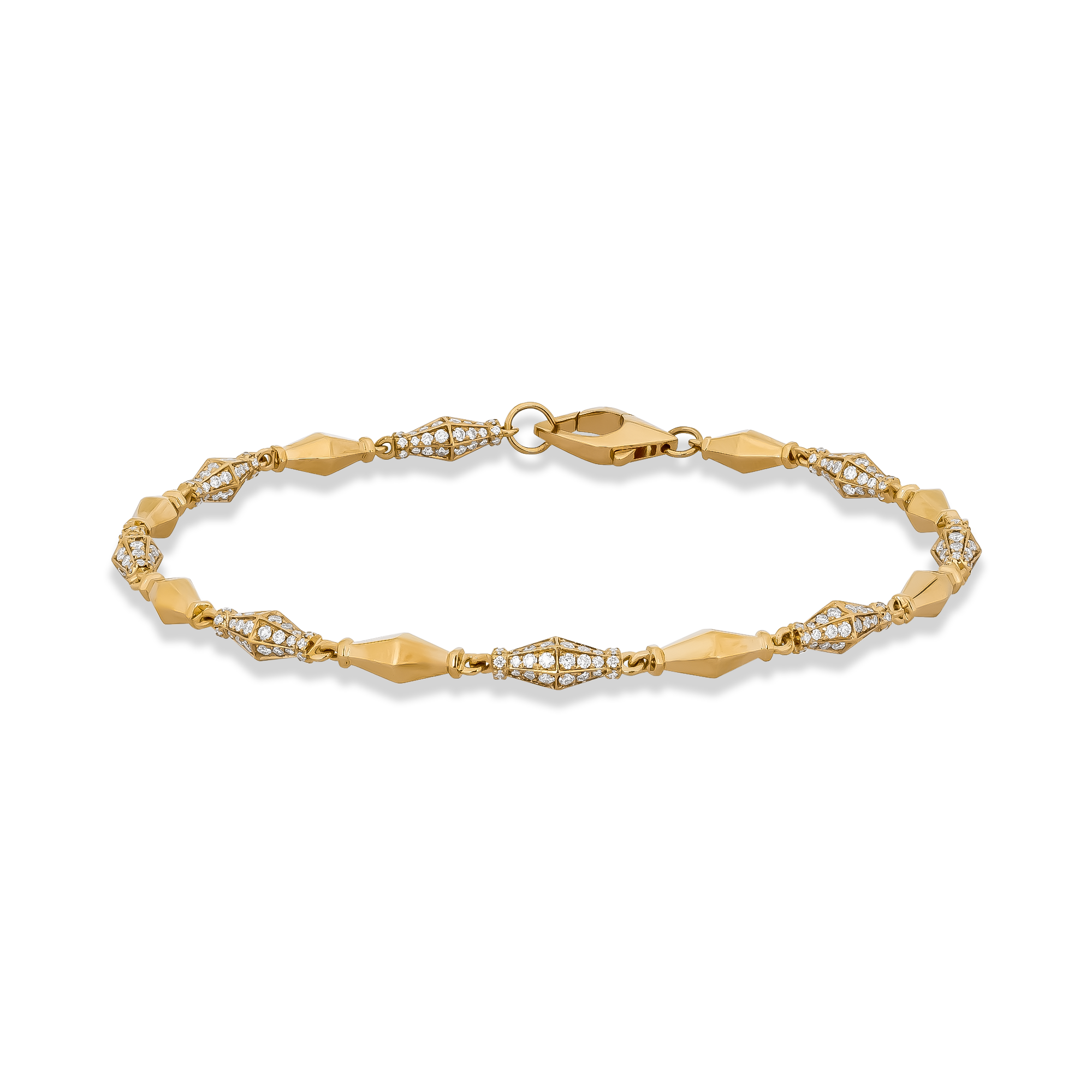 Cleopatra 1.499ct Diamond Gold Faceted Barrel Link Mini Bracelet Brilliant Cut, Pavé Set_1