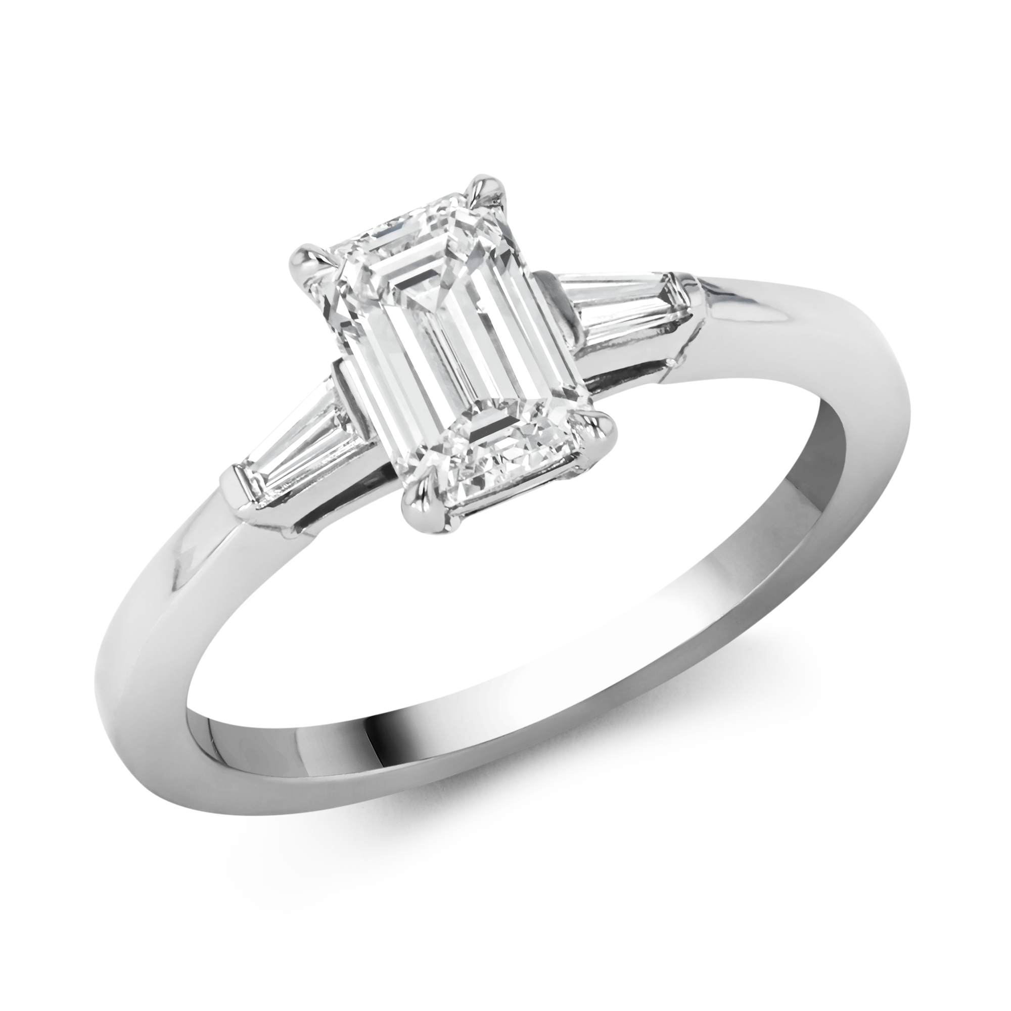 1.01CT Diamond Solitaire Ring Emerald Cut, Solitaire, Tapered Baguettes_1