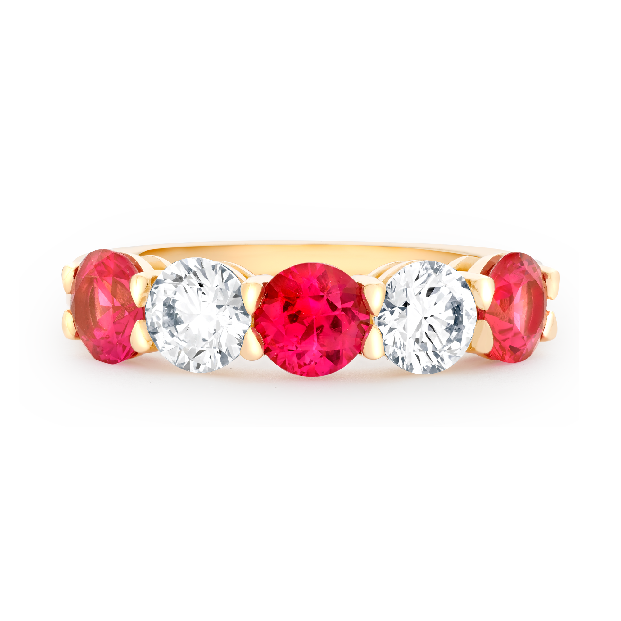 Five Stone Ruby and Diamond Ring Round Brilliant Cut, Claw Set_2