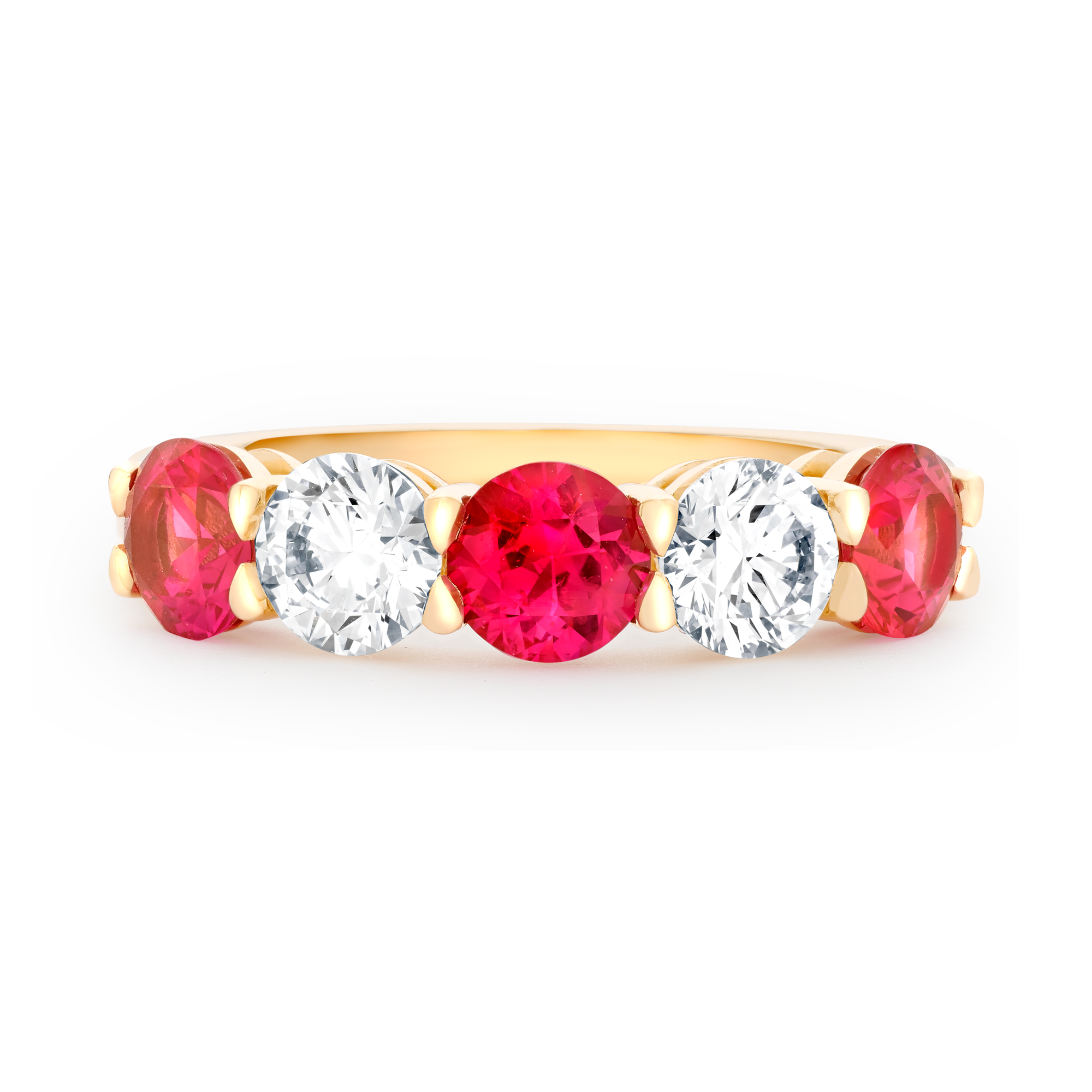 Five Stone Ruby and Diamond Ring Round Brilliant Cut, Claw Set_2