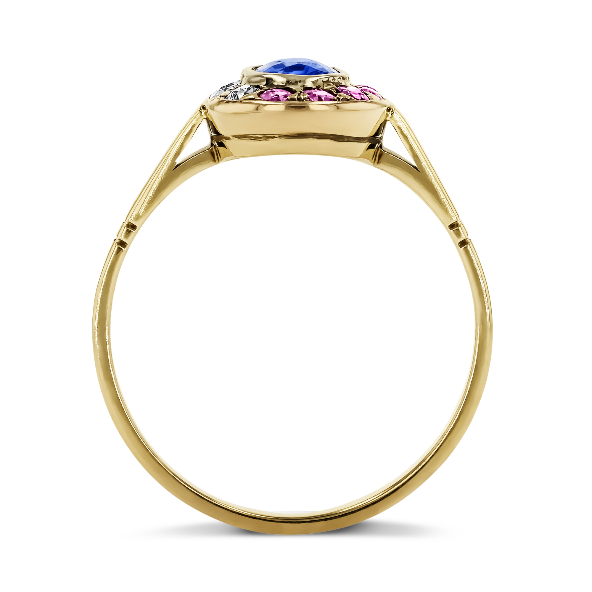 Belle Epoque Tri-Colore Sapphire, Ruby & Diamond Ring Oval, Old & Brilliant Cut, Rubover Set_3