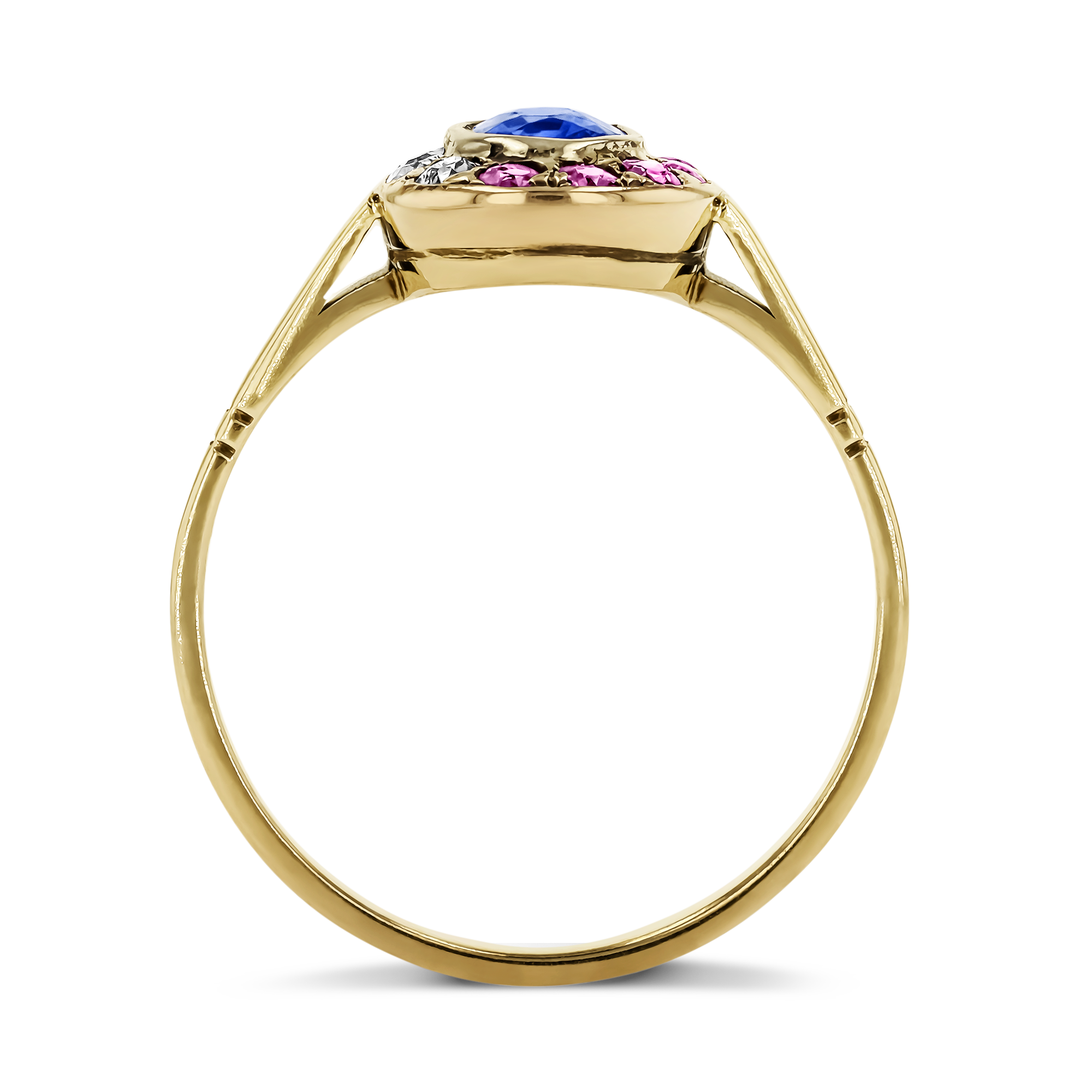 Belle Epoque Tri-Colore Sapphire, Ruby & Diamond Ring Oval, Old & Brilliant Cut, Rubover Set_3