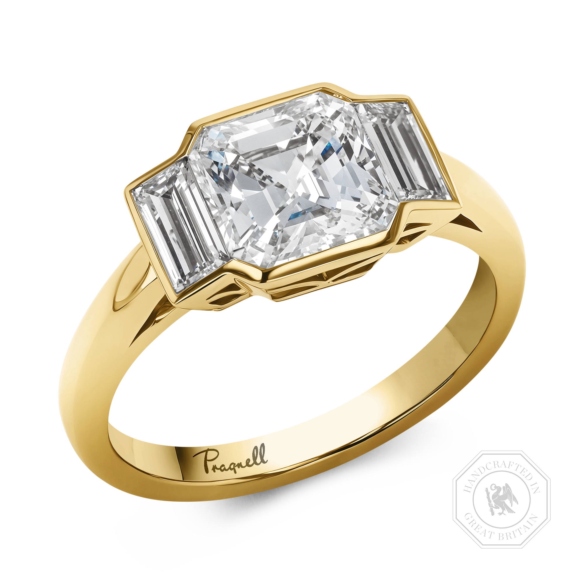 Kingdom 2.53ct Botswana Diamond Three Stone Ring Asscher Cut, Rubover Set_1