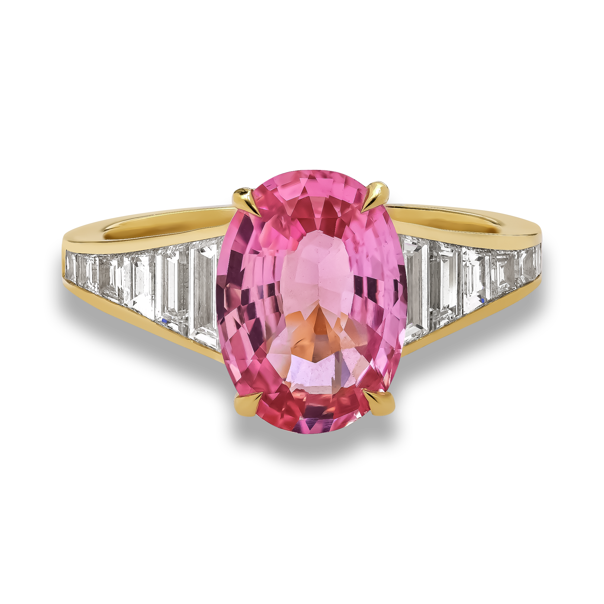 Masterpiece 3.09ct Sri Lankan Padparadscha Sapphire and Diamond Ring Oval & Baguette Cut, Claw & Channel Set_2