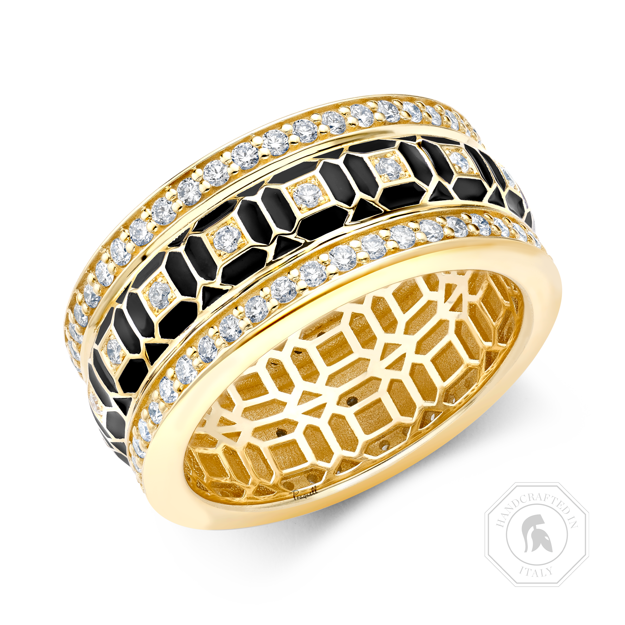 Revival Black Enamel and Diamond Ring Brilliant cut, Claw set_1