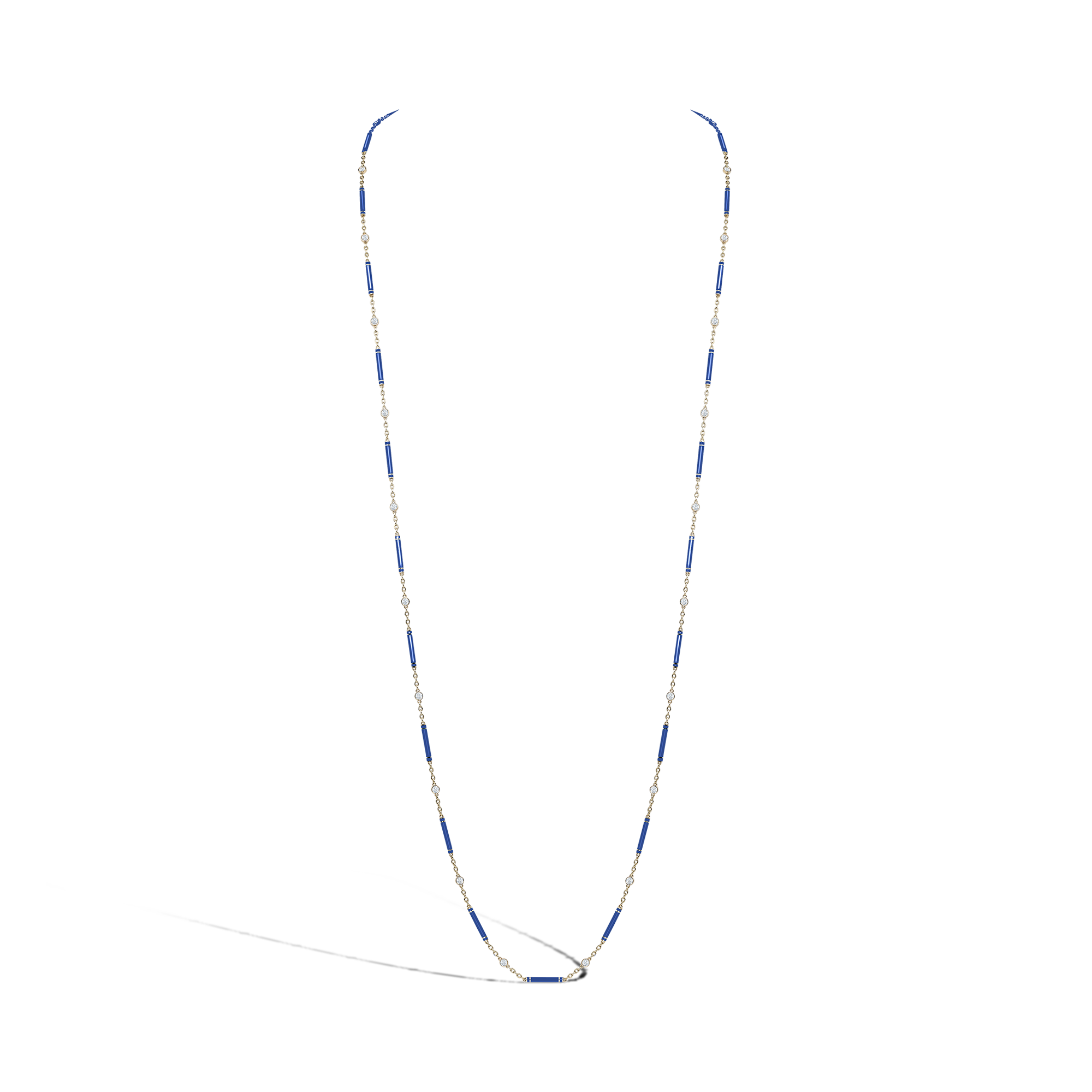 Brilliant Cut Diamond Necklace Long Necklace with Navy Blue Enamel_1