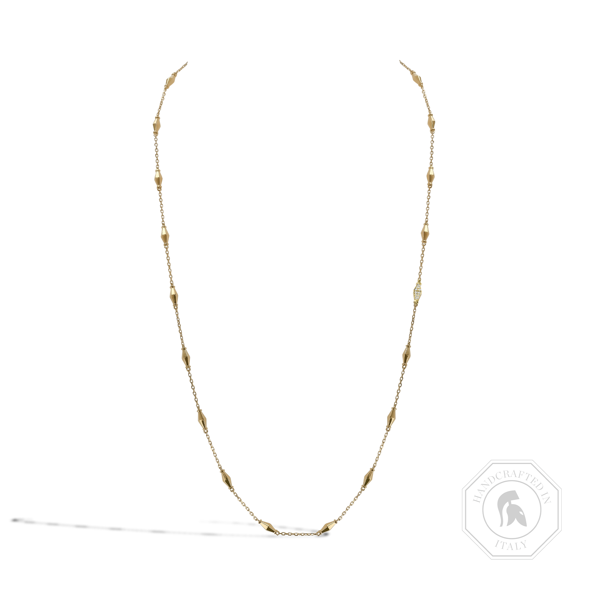 Mini-Cleopatra 0.188ct Diamond Gold Faceted Barrel Link 60cm Necklace Brilliant Cut, Pavé Set_1
