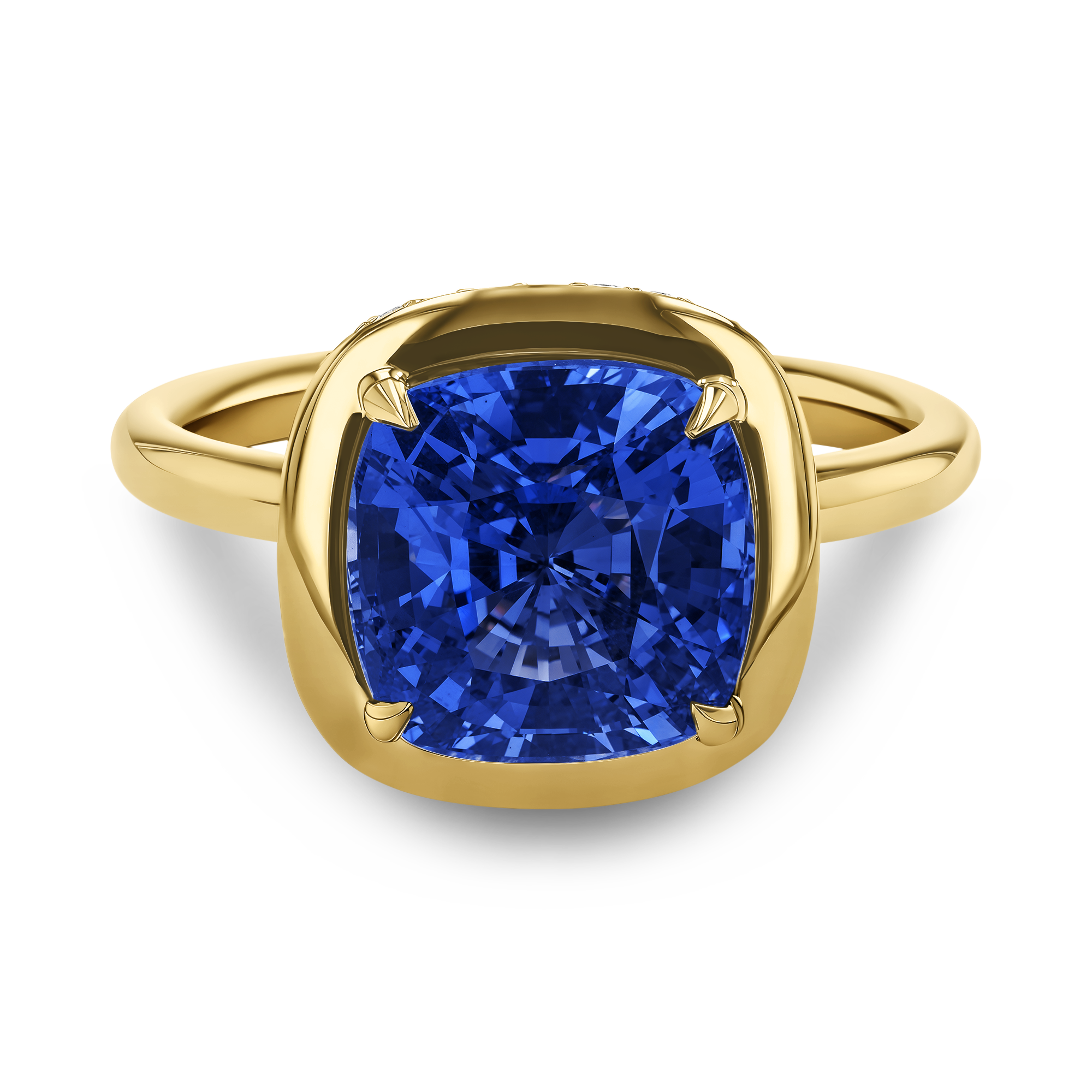 Skimming Stone 4.70ct Sapphire and Diamond Solitaire Ring Cushion Antique Cut, Claw Set_2