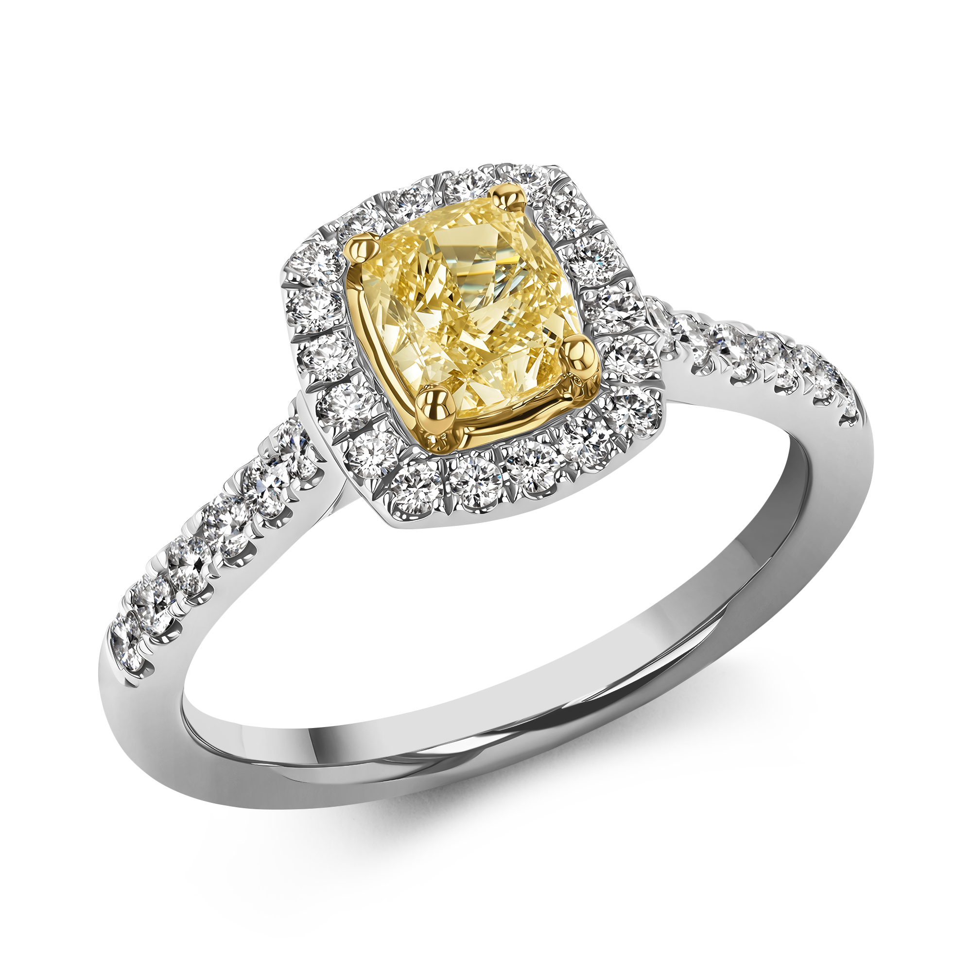 Celestial 0.80ct Fancy Yellow Diamond Cluster Ring Cushion modern cut, Claw set_1