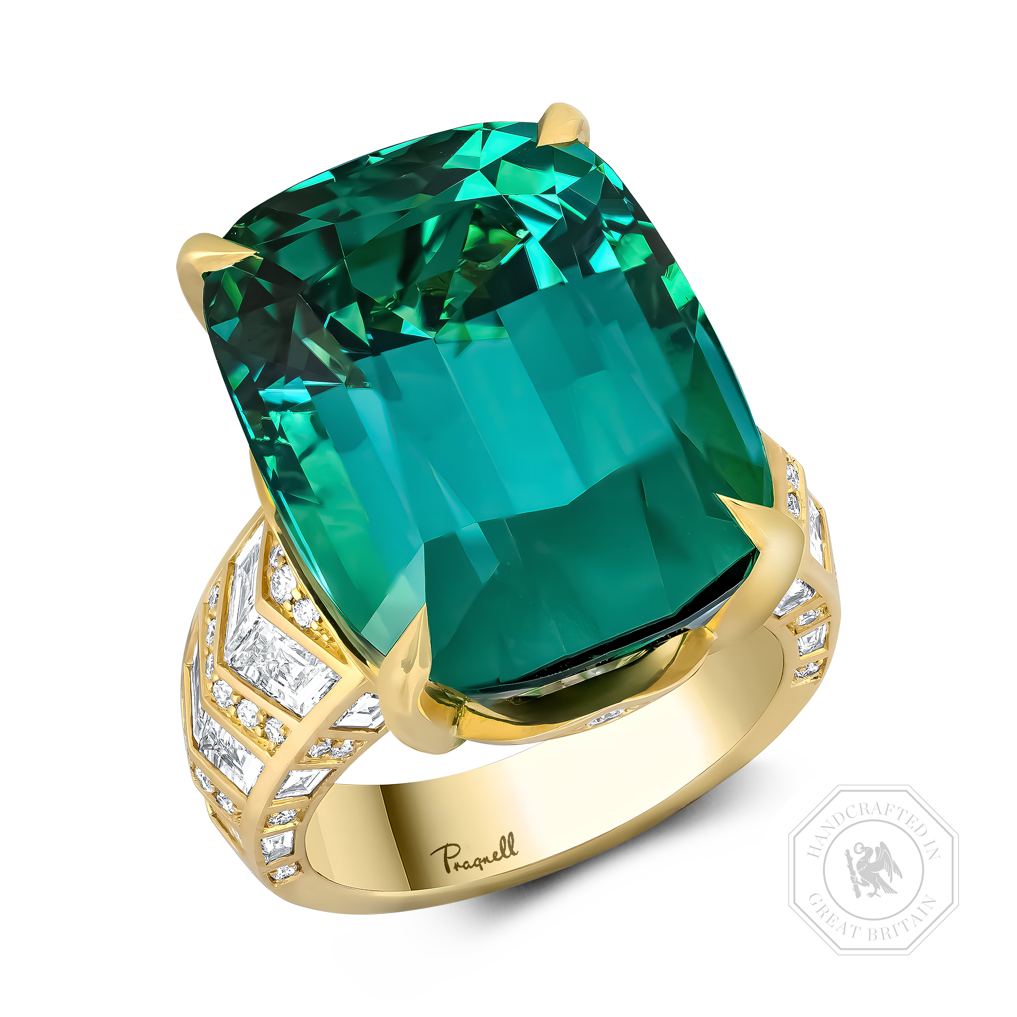 Masterpiece Dune 26.91ct Lagoon Tourmaline and Diamond Ring Antique Cushion Cut, Claw Set_1