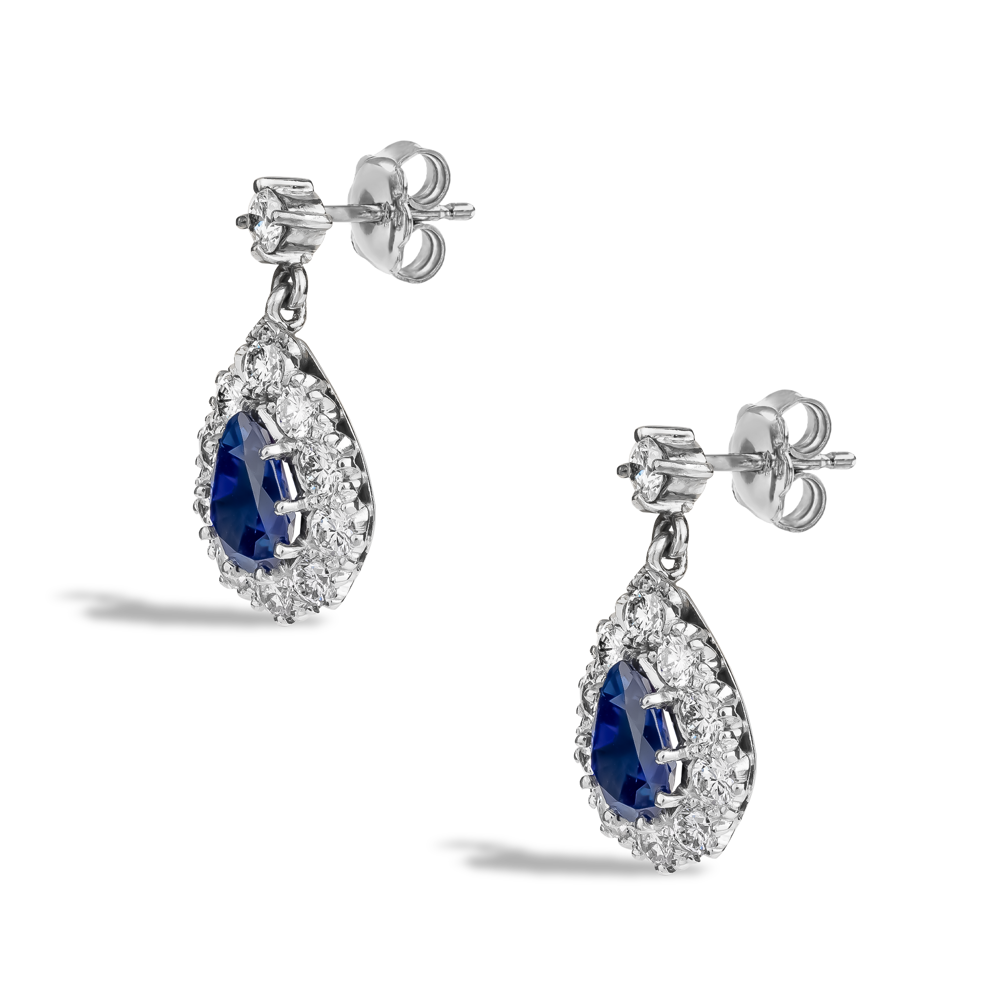 Pear Shaped Sapphire and Diamond Earrings Pear Shaped, Claw Set_2