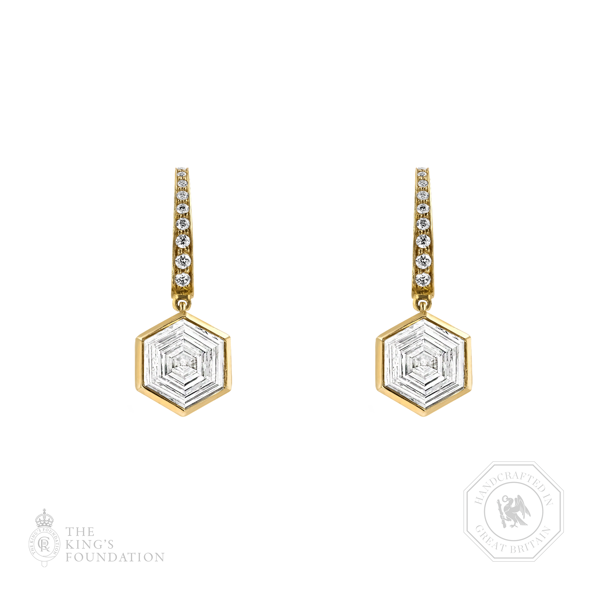 Honeycomb Diamond Drop Earrings Hexagonal Cut, Rubover Set_1