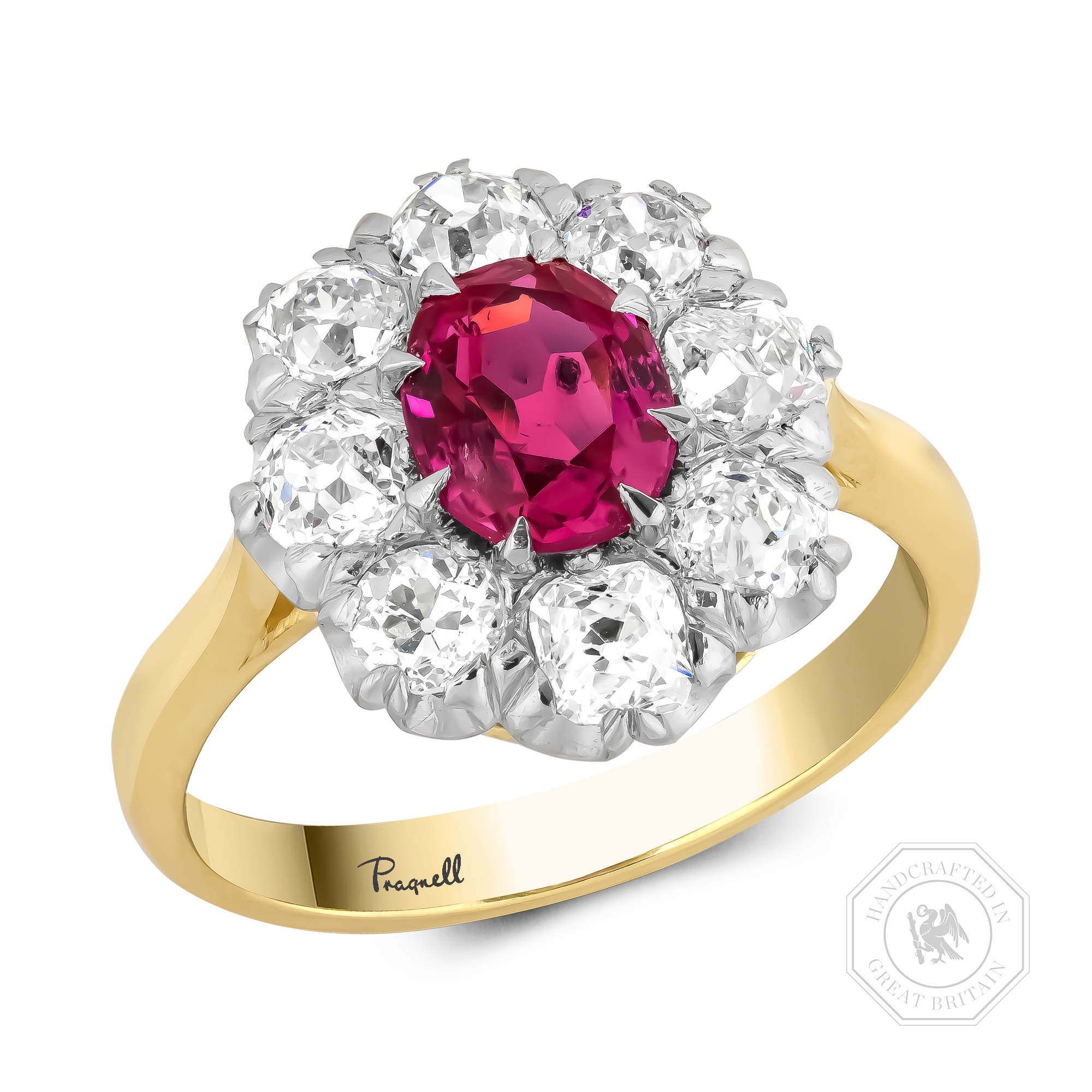Oval Cut 1.06ct Burma Ruby and Diamond Cluster Ring Oval Cut, Claw Set_1