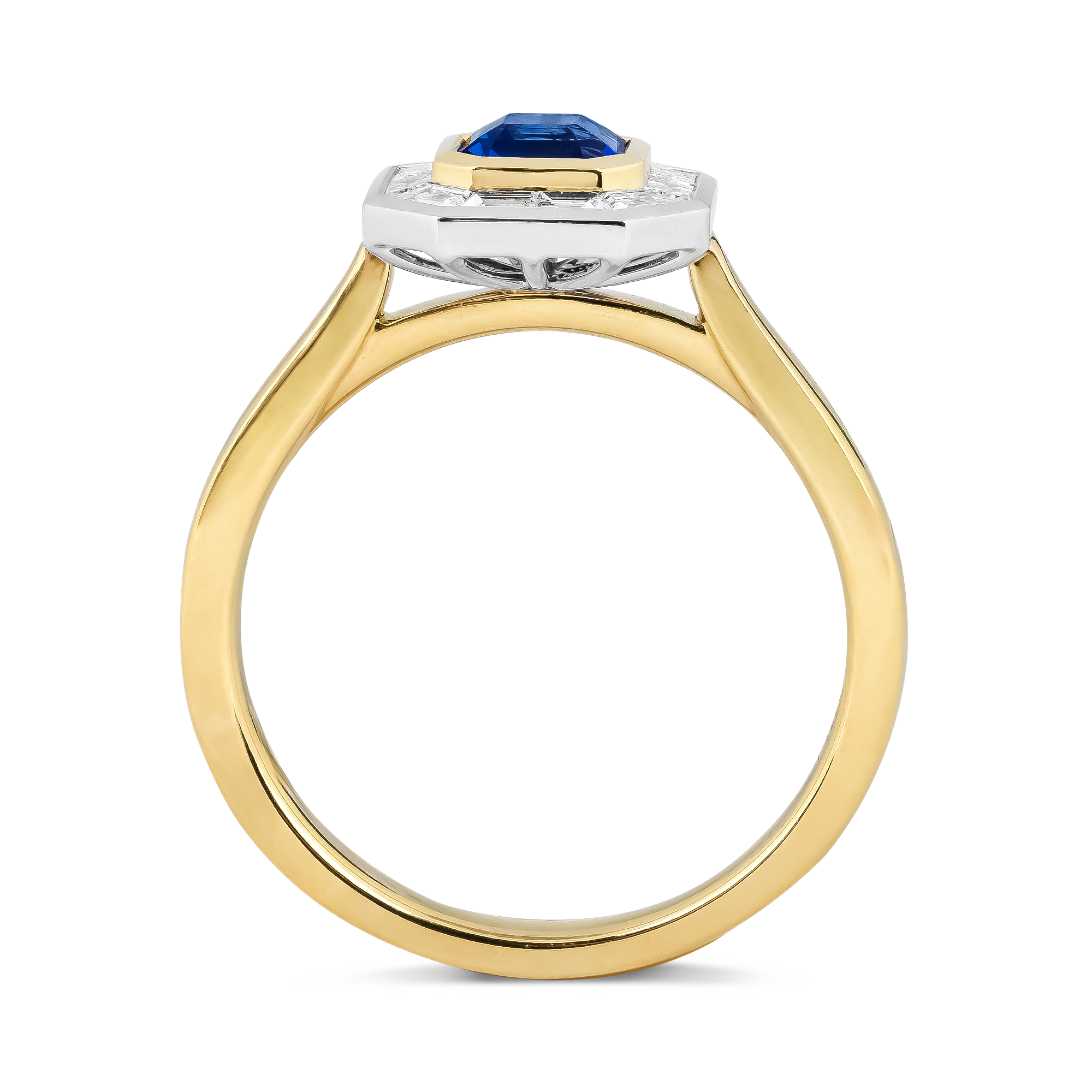 Asscher Cut 0.71ct Sapphire and Diamond Ring Asscher & Trapezoid Cut, Rubover Set_3