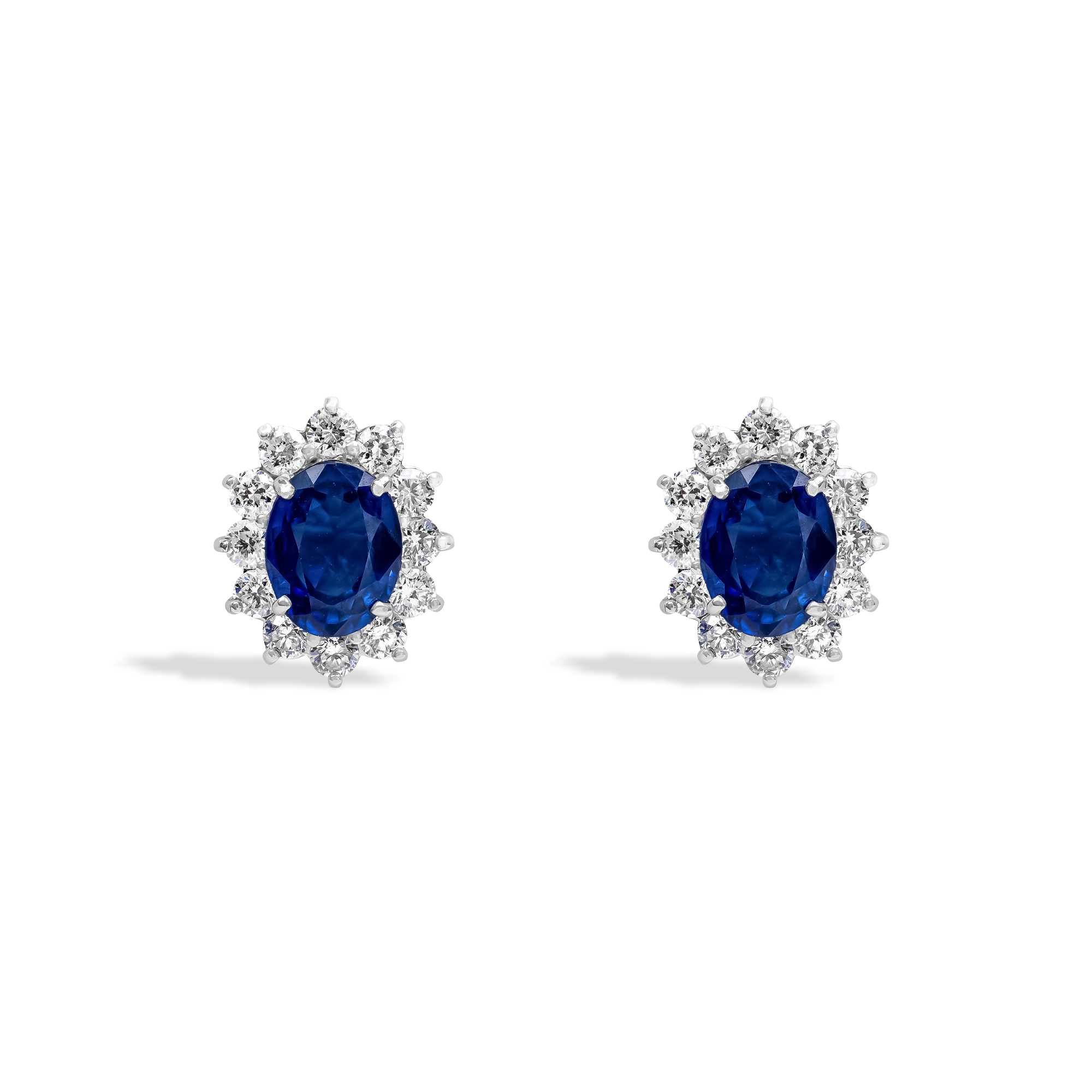 Oval Cut Sapphire and Diamond Cluster Earrings Oval Cut, Claw Set_1