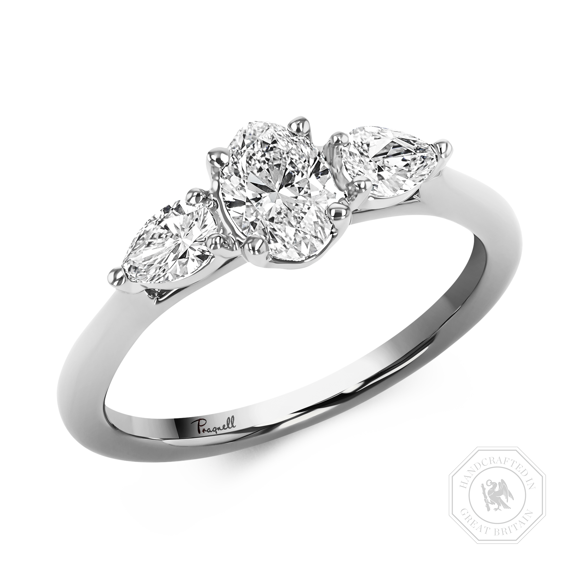 Oval and Pearshaped Three Stone Diamond Ring Oval Cut, Four Claw Set_1