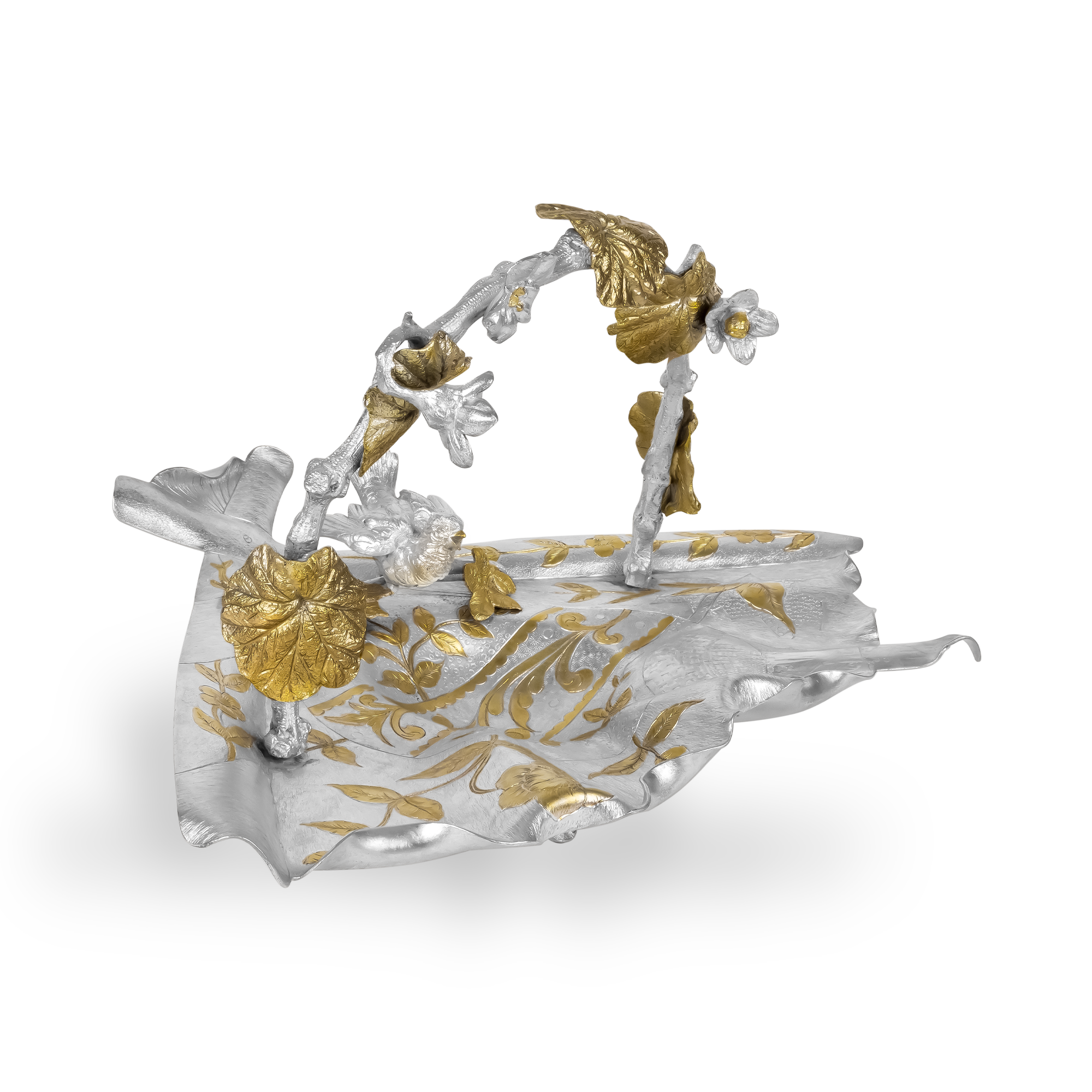 Queen Victoria Silver and Gilt Plated Art Nouveau Decorative Bird Fan Shaped Basket _3