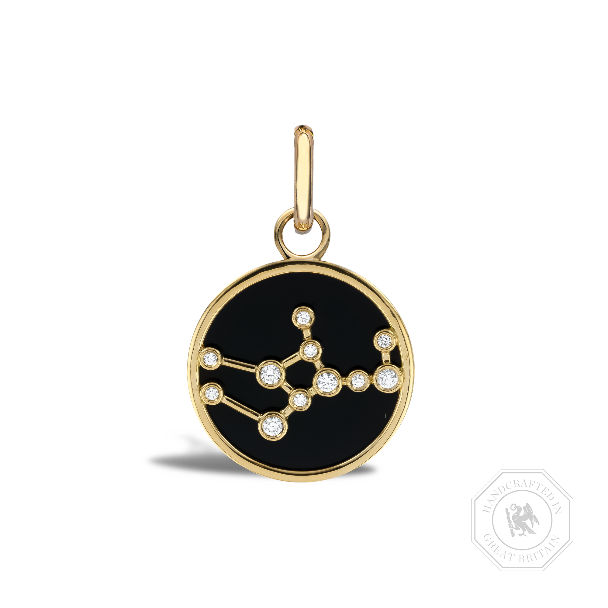 Constellation Diamond and Black Onyx Virgo Pendant Charm Brilliant Cut, Rubover Set_1