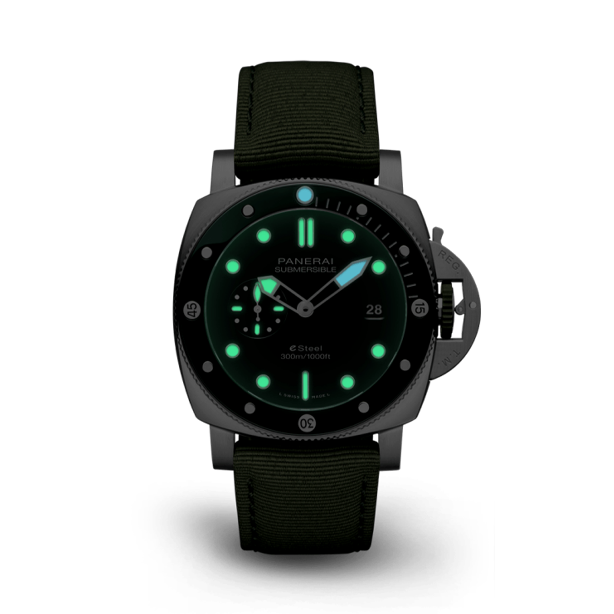 Panerai Submersible QuarantaQuattro ESteel™ Verde Smeraldo 44mm, Green Dial, Baton Numerals_3