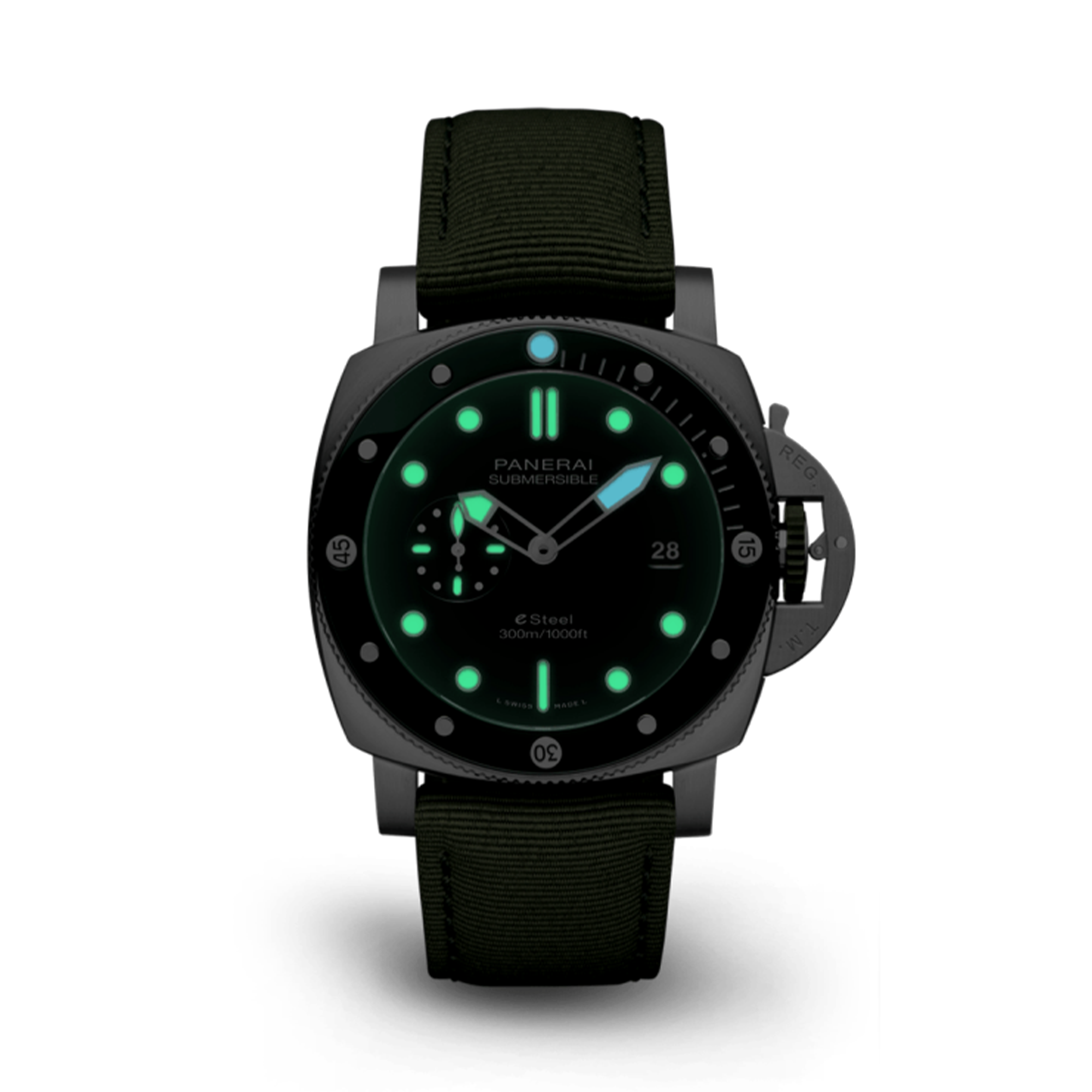 Panerai Submersible QuarantaQuattro ESteel™ Verde Smeraldo 44mm, Green Dial, Baton Numerals_3