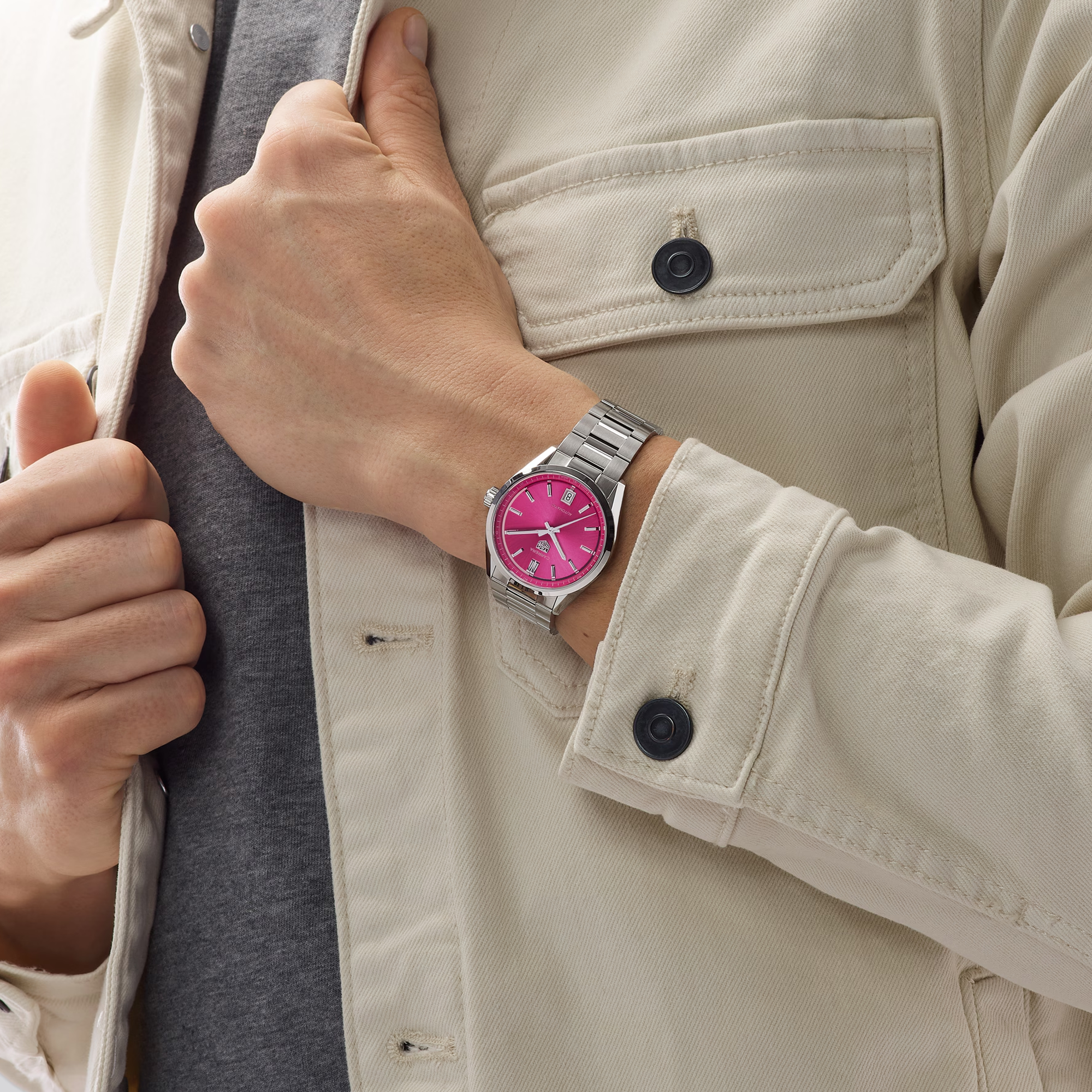 Tag Heuer Carrera Date 36mm, Pink Dial, Baton Numerals_4