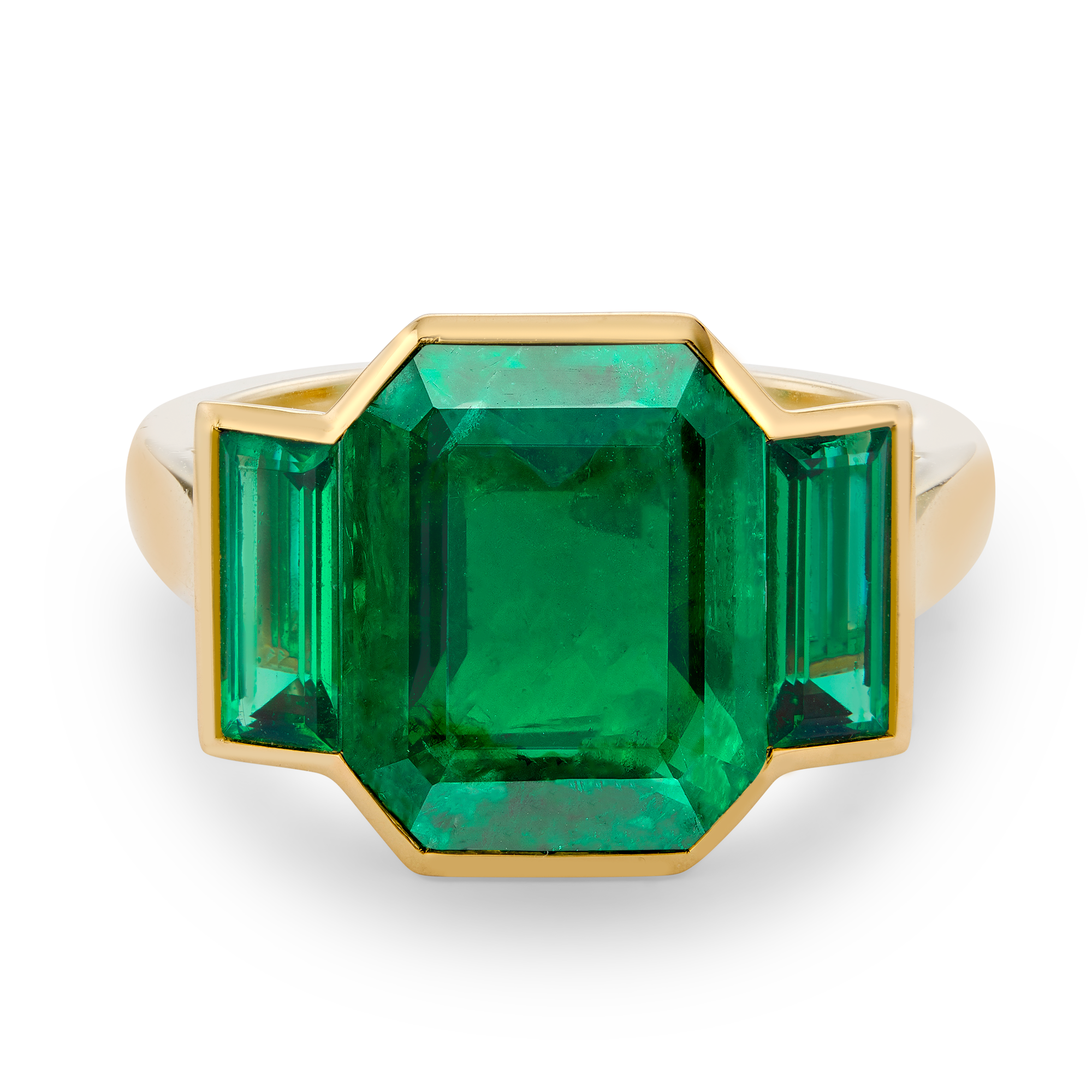 Masterpiece Colombian Emerald Three Stone Kingdom Setting Ring Emerald & Baguette Cut, Rubover Set_2