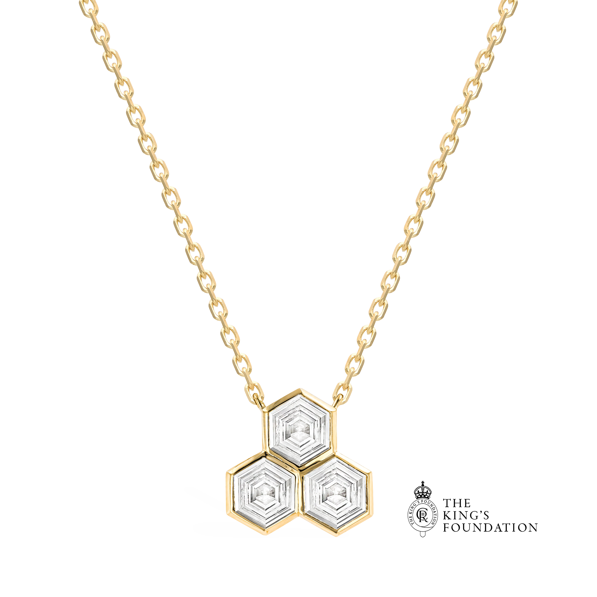 Honeycomb 0.50ct Diamond Trilogy Pendant Hexagonal Cut, Rubover Set_1