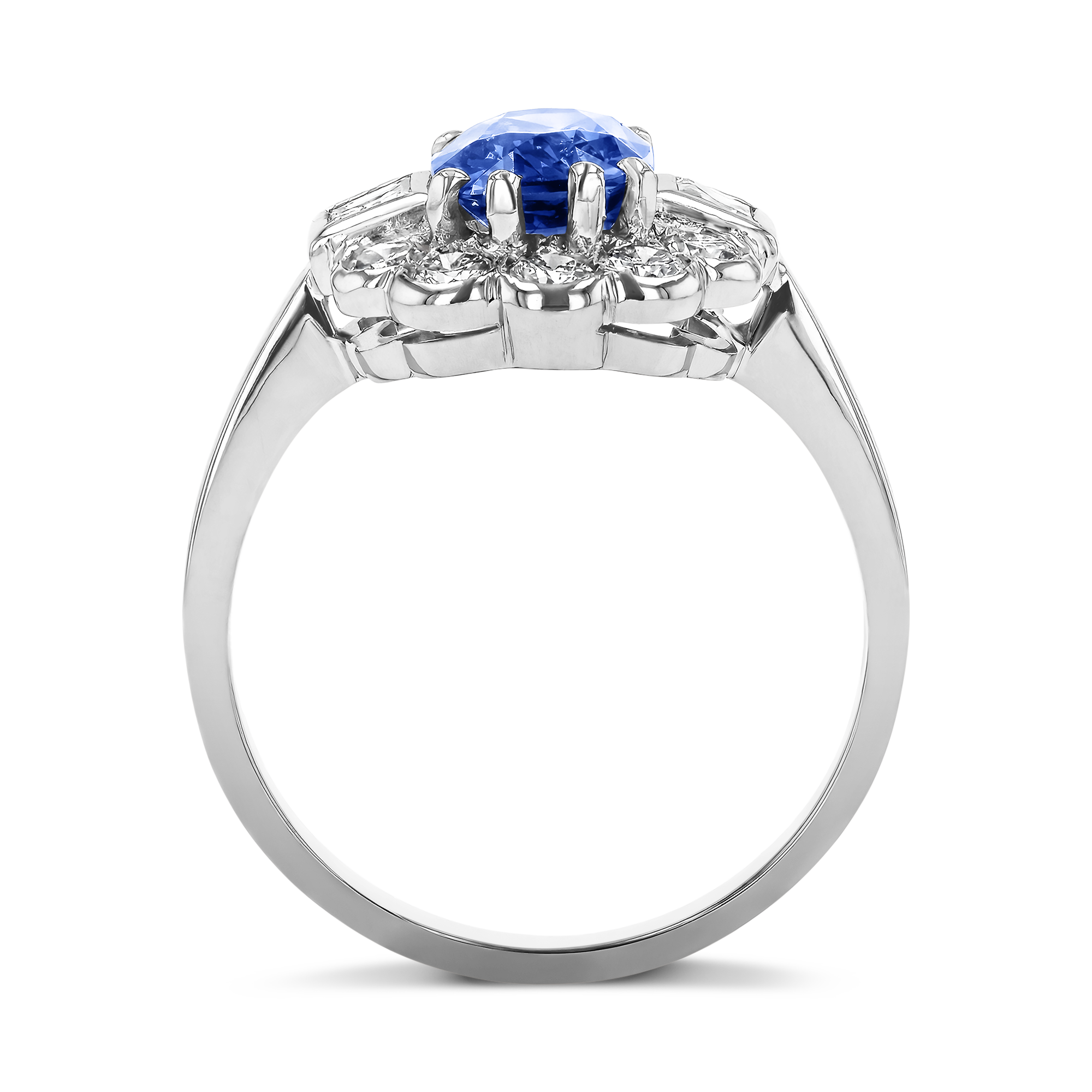 Art Deco Inspired 1.80ct Sapphire and Diamond Cluster Ring Oval Cut. Claw Set_3