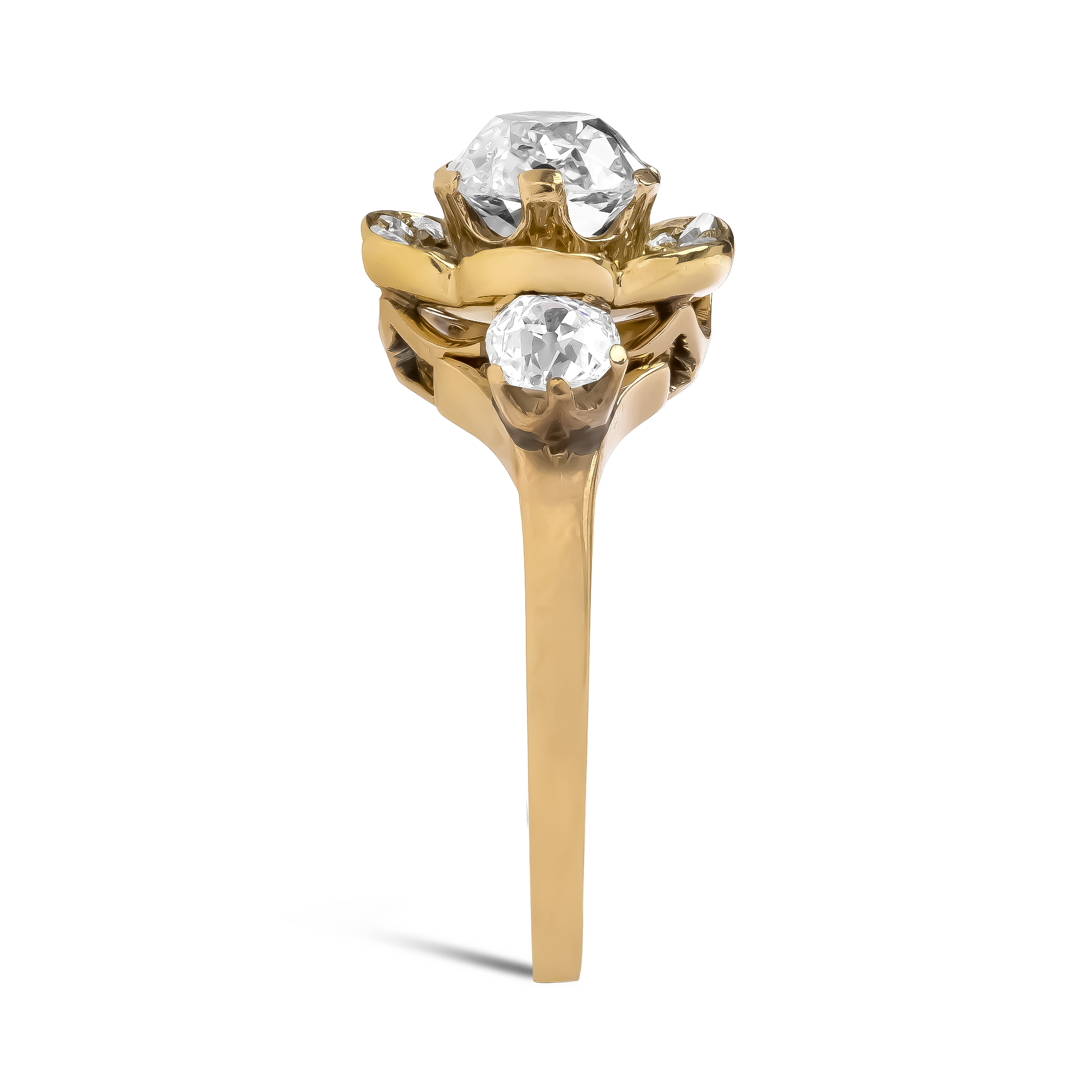 Victorian Old Mine Cut Diamond Flower Ring Old & Rose Cut, Claw Set_4