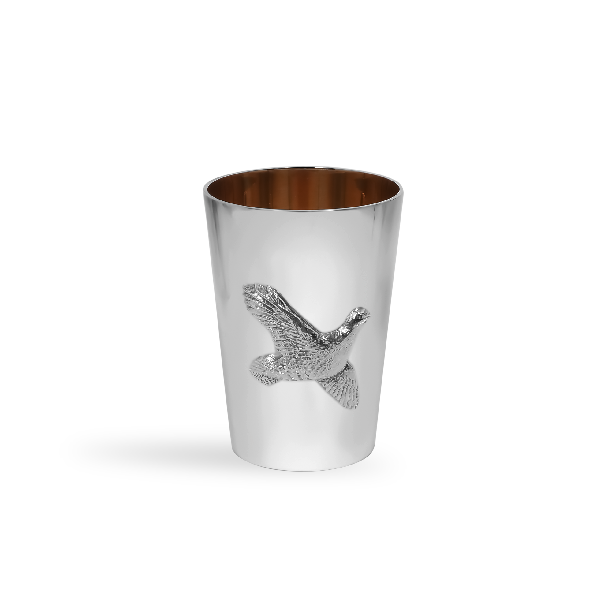 Silver Set of Ten Bird Motif Shooting Cup with Guilded Edge _7