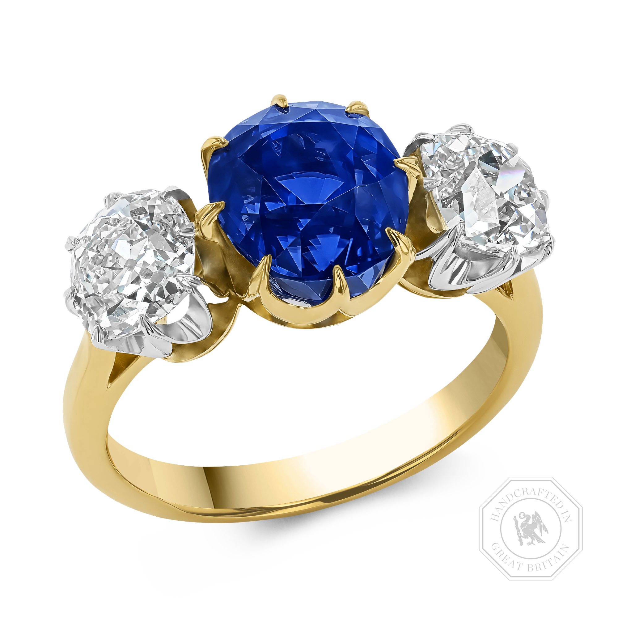 Cushion Cut 4.64ct Sapphire and Diamond Ring Antique Cushion Cut, Claw Set_1