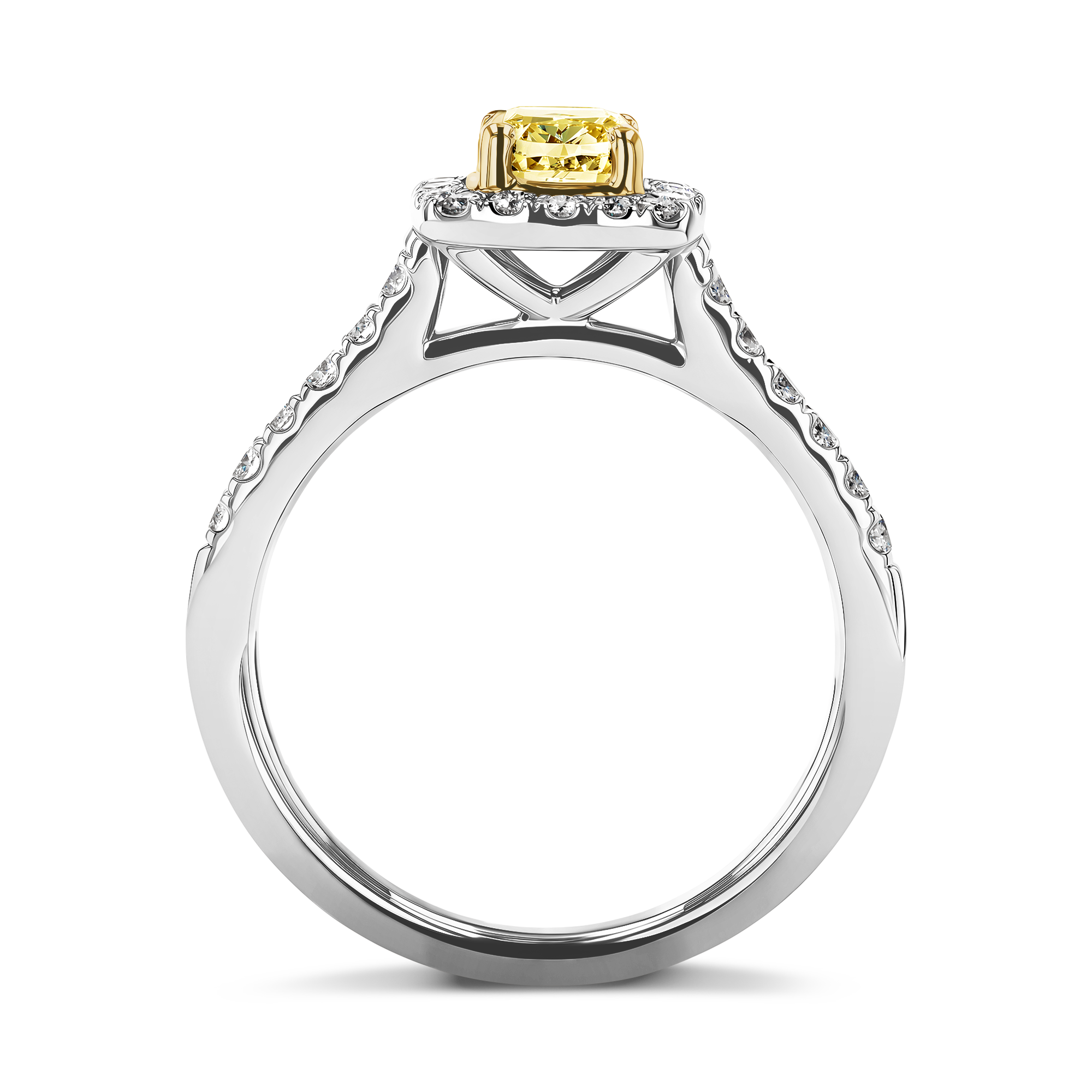 Celestial 0.46ct Fancy Yellow Diamond Cluster Ring Cushion modern cut, Claw set_3