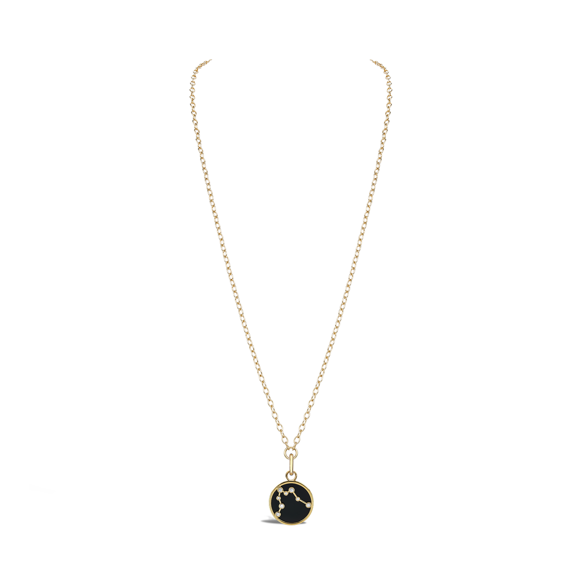 Constellation Diamond and Black Onyx Aquarius Pendant Charm Brilliant Cut, Rubover Set_3