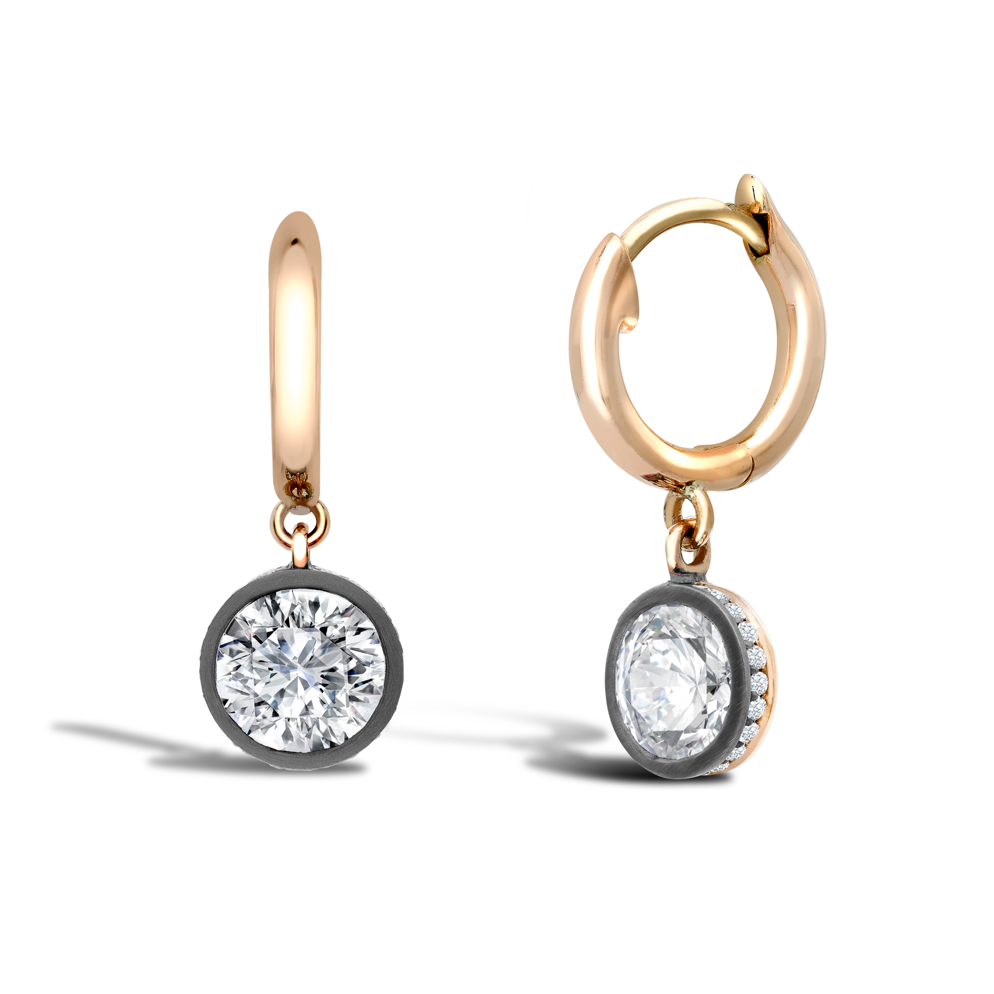 Diamond Drop Hoop Earrings Brilliant Cut Diamonds, with Rose Gold Hoops_1