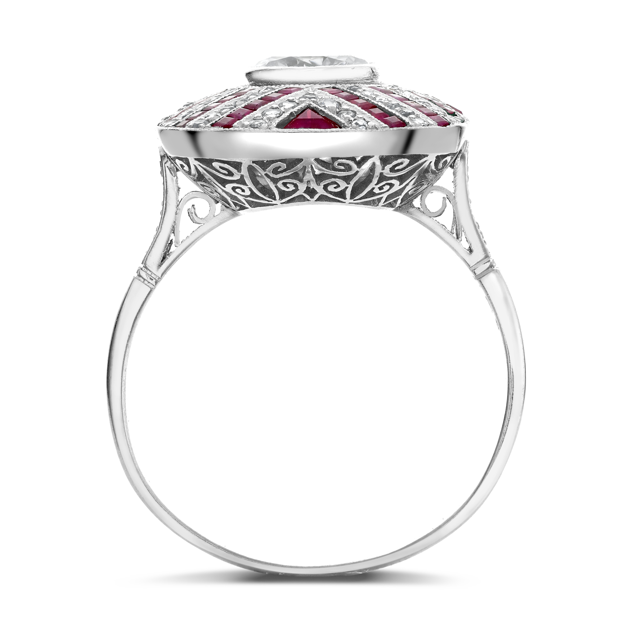 Diamond & Ruby Dress Ring Old-cut, Calibre-cut, Millegrain-set_3