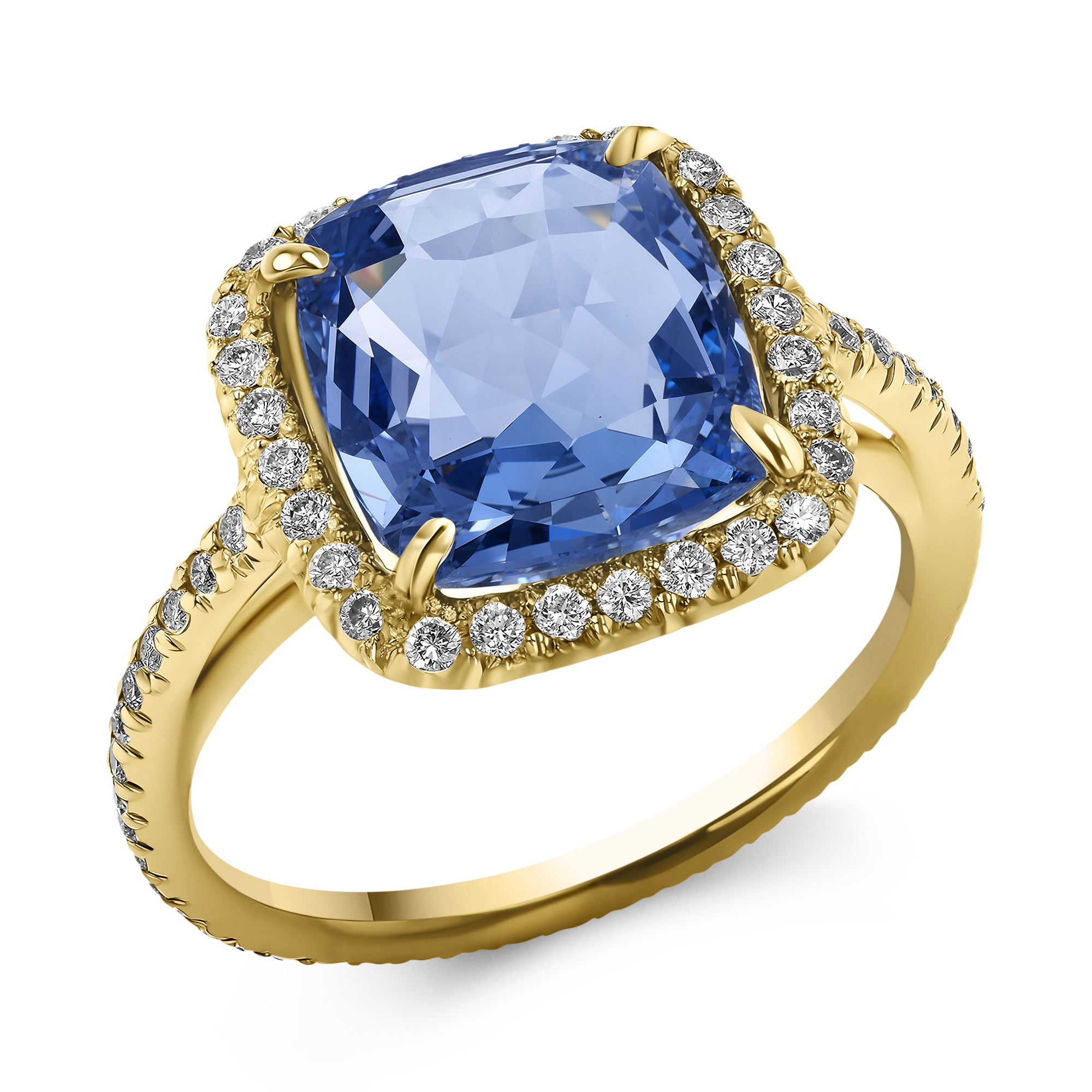 Sri Lankan 5.06ct Sapphire and Diamond Cluster Ring Cushion Antique Cut, Claw Set_1